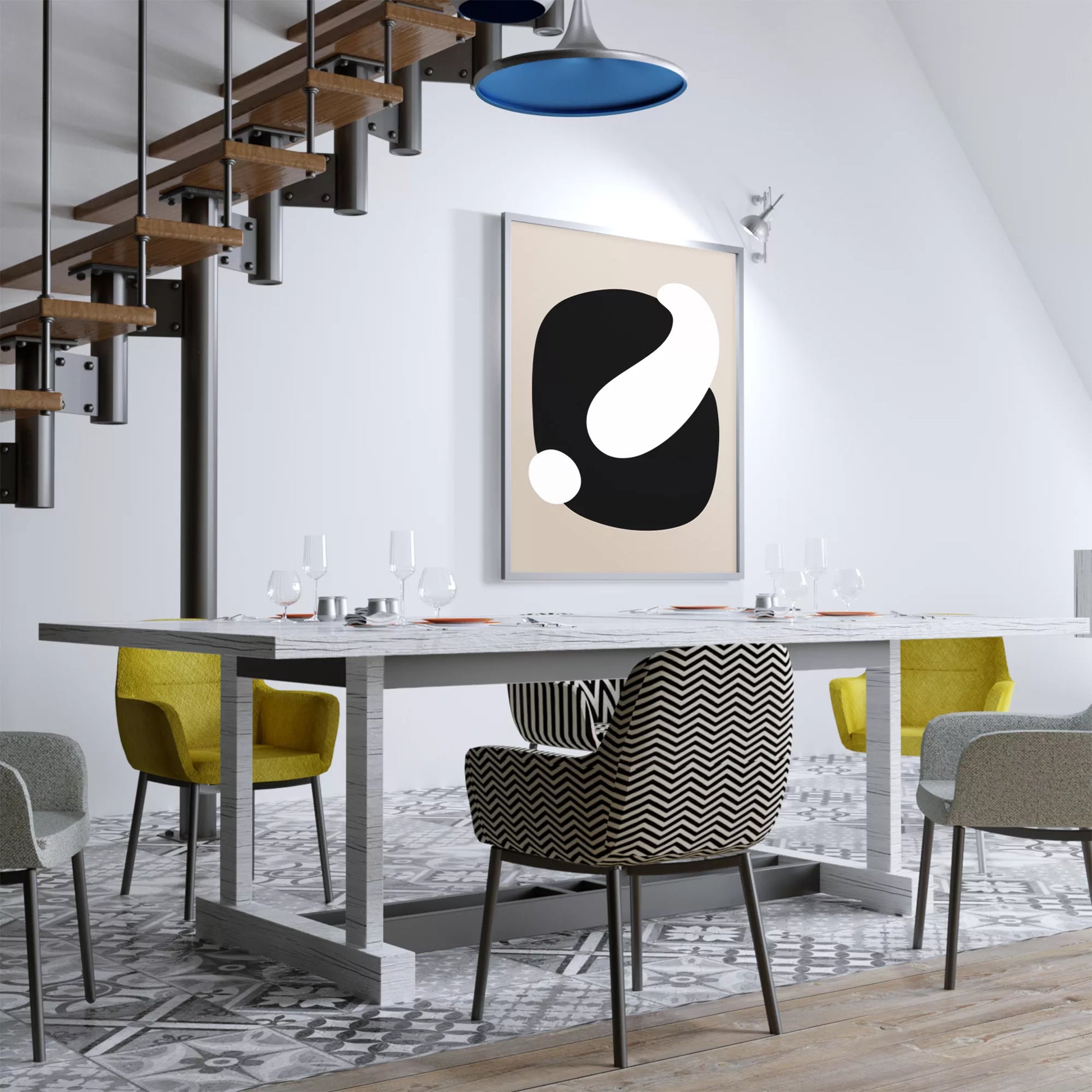 抽象的な黒と白のミニマリストアートポスター、モダンなインテリアに最適