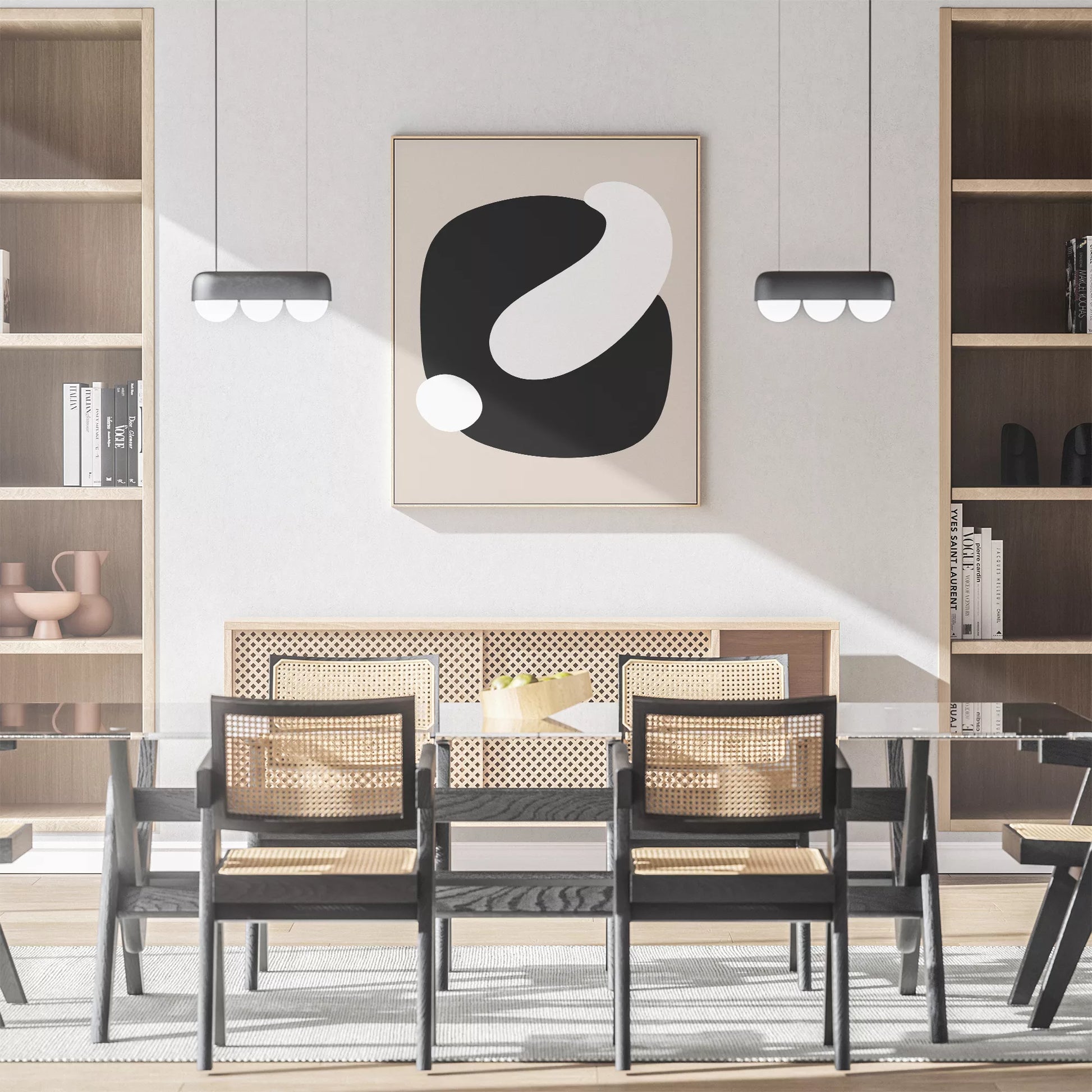 抽象的な黒と白のミニマリストアートポスター、モダンなインテリアに最適