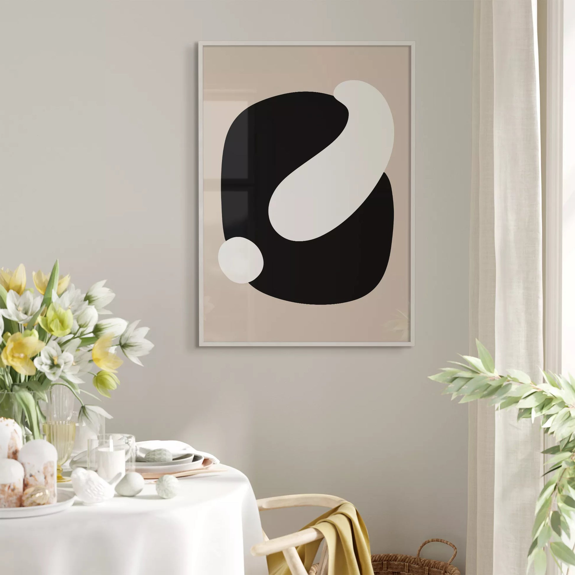 抽象的な黒と白のミニマリストアートポスター、モダンなインテリアに最適