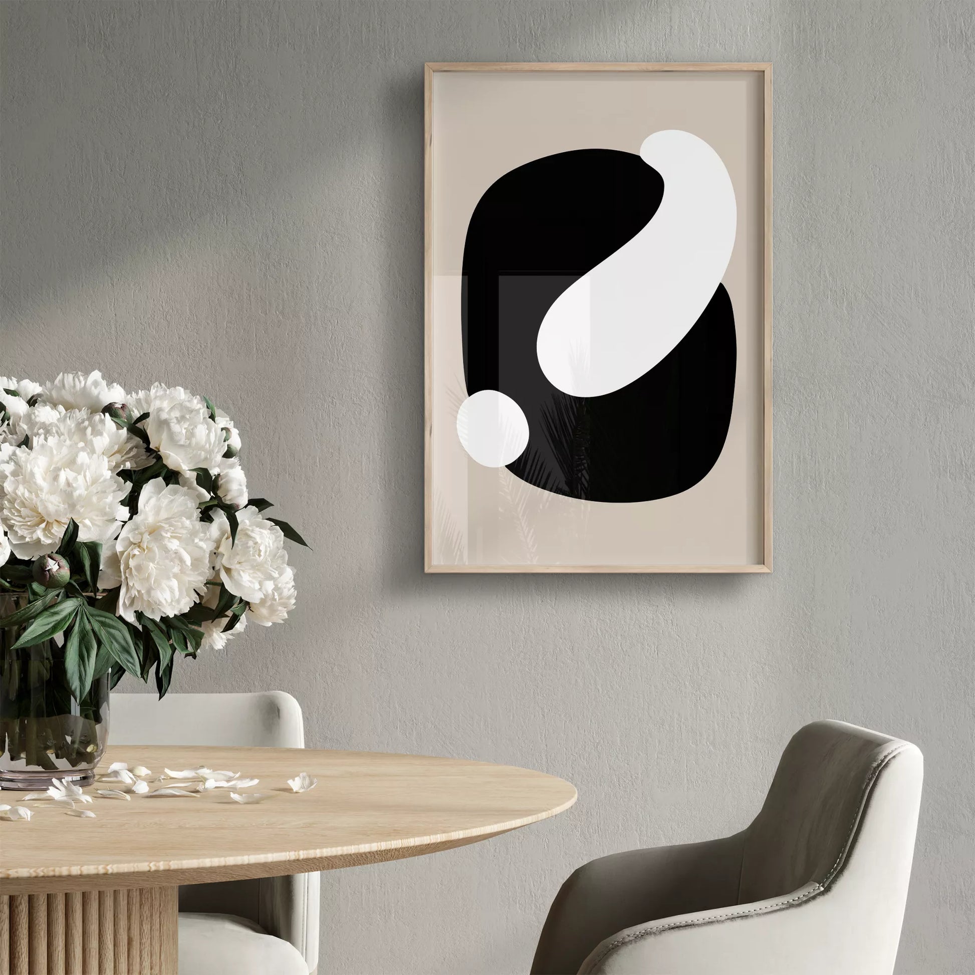 抽象的な黒と白のミニマリストアートポスター、モダンなインテリアに最適