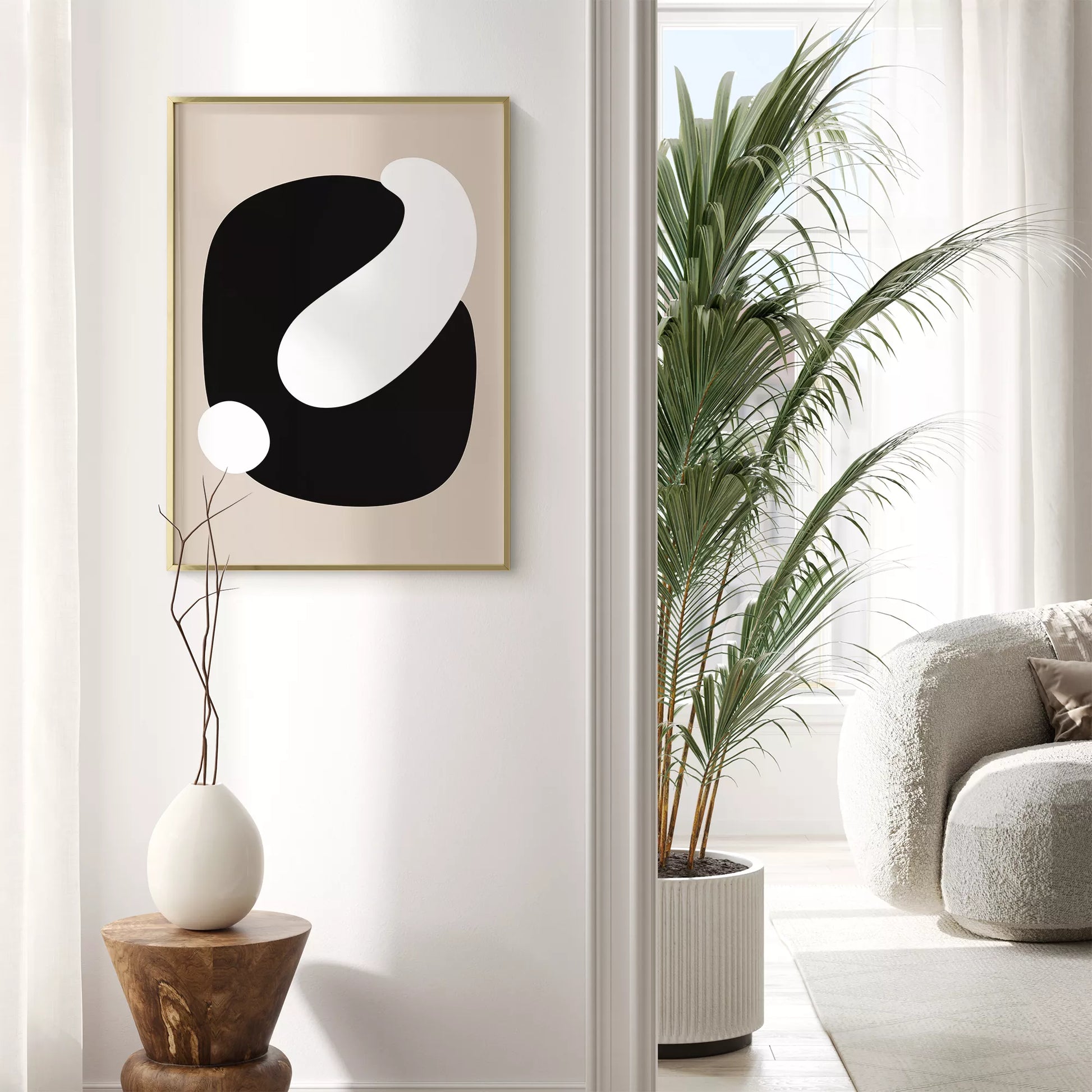 抽象的な黒と白のミニマリストアートポスター、モダンなインテリアに最適