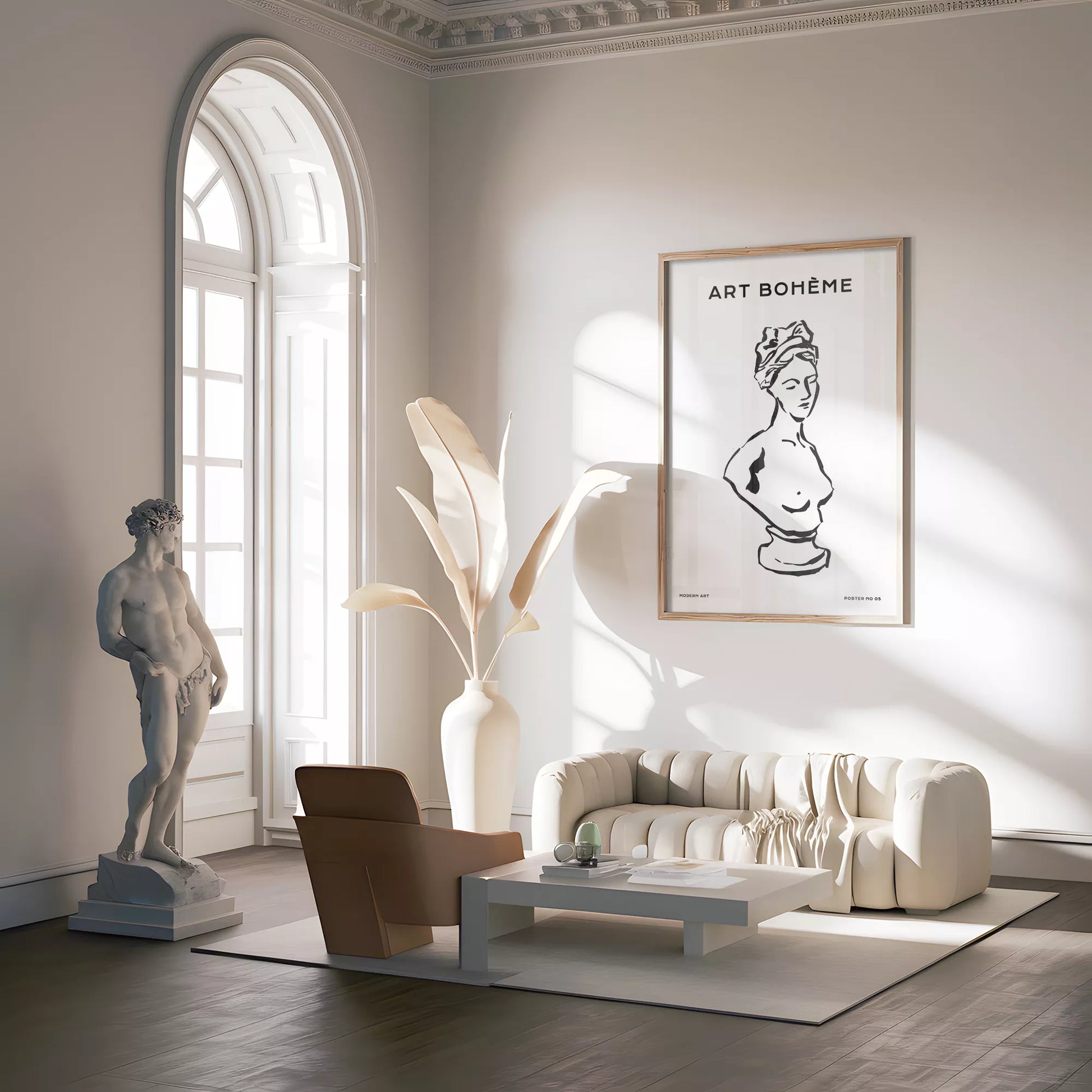 クラシック彫刻ラインアートポスター モダンインテリア ボヘミアンミニマリスト