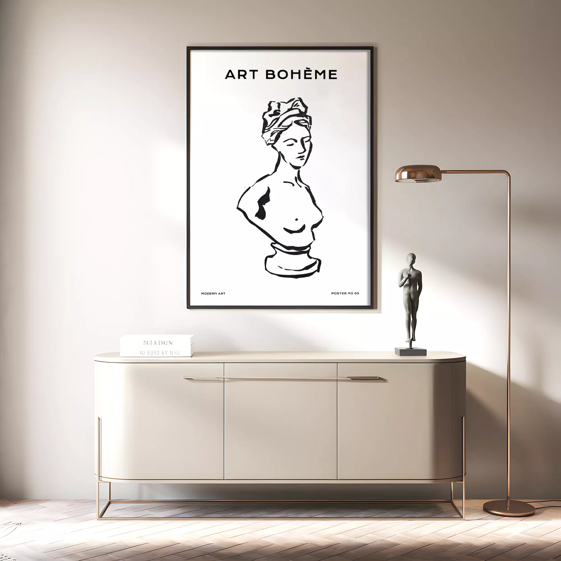 クラシック彫刻ラインアートポスター モダンインテリア ボヘミアンミニマリスト