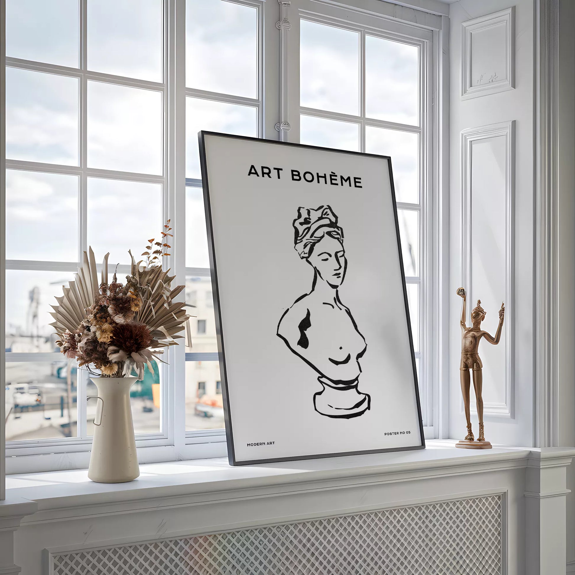 クラシック彫刻ラインアートポスター モダンインテリア ボヘミアンミニマリスト