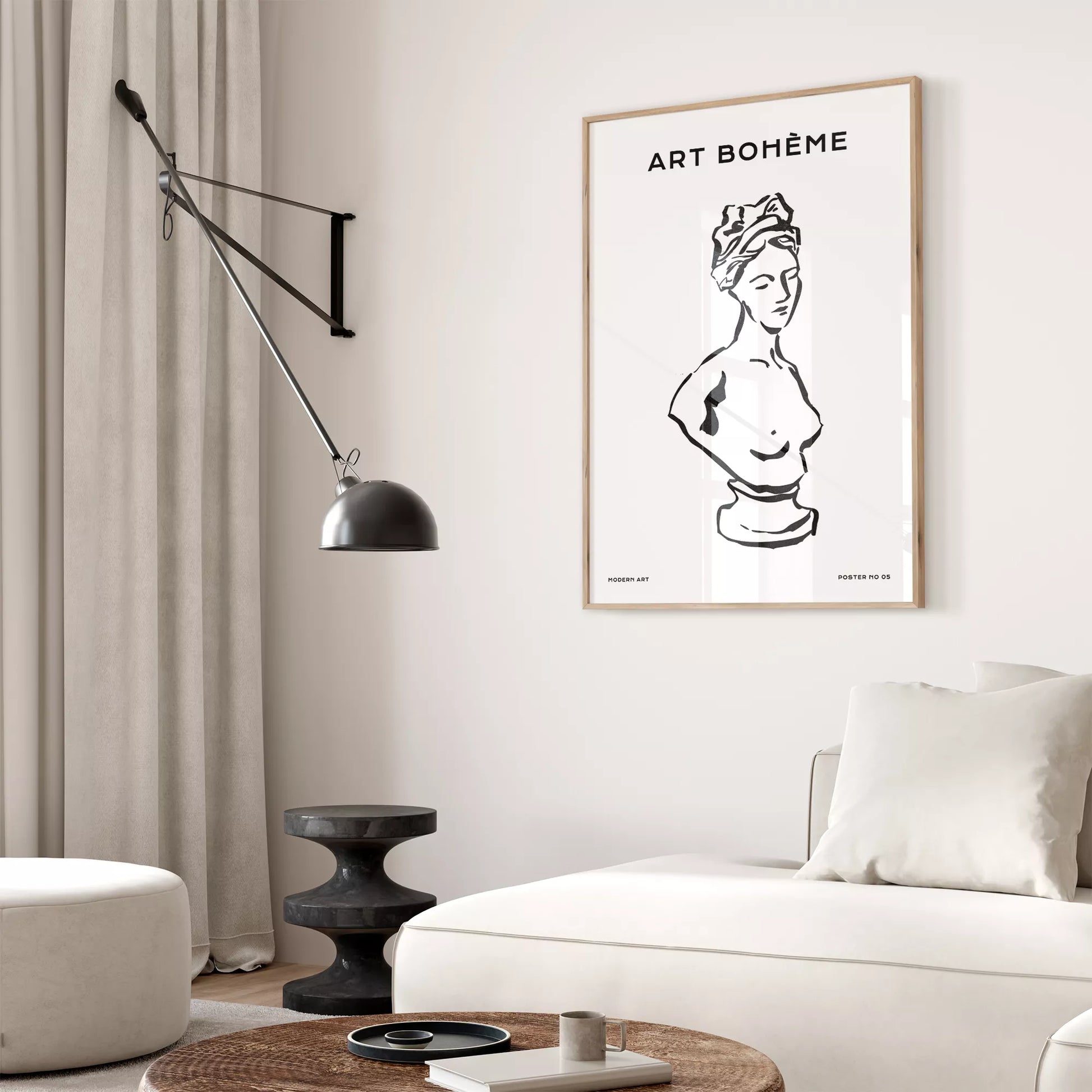 クラシック彫刻ラインアートポスター モダンインテリア ボヘミアンミニマリスト
