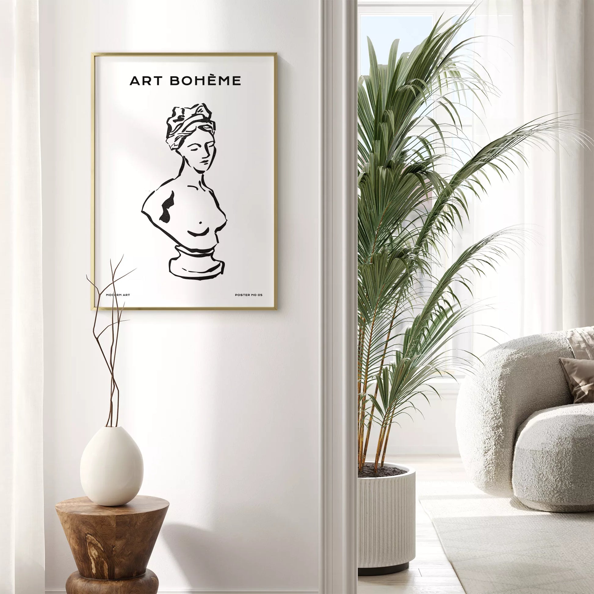 クラシック彫刻ラインアートポスター モダンインテリア ボヘミアンミニマリスト