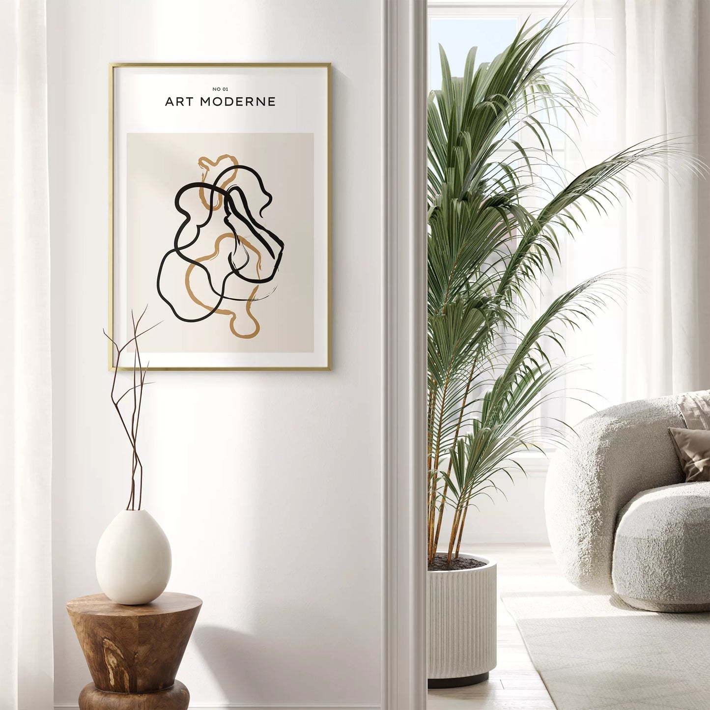 北欧ミニマリスト花瓶ボタニカルアートポスター ベージュ ボヘミアン ジャパンディ