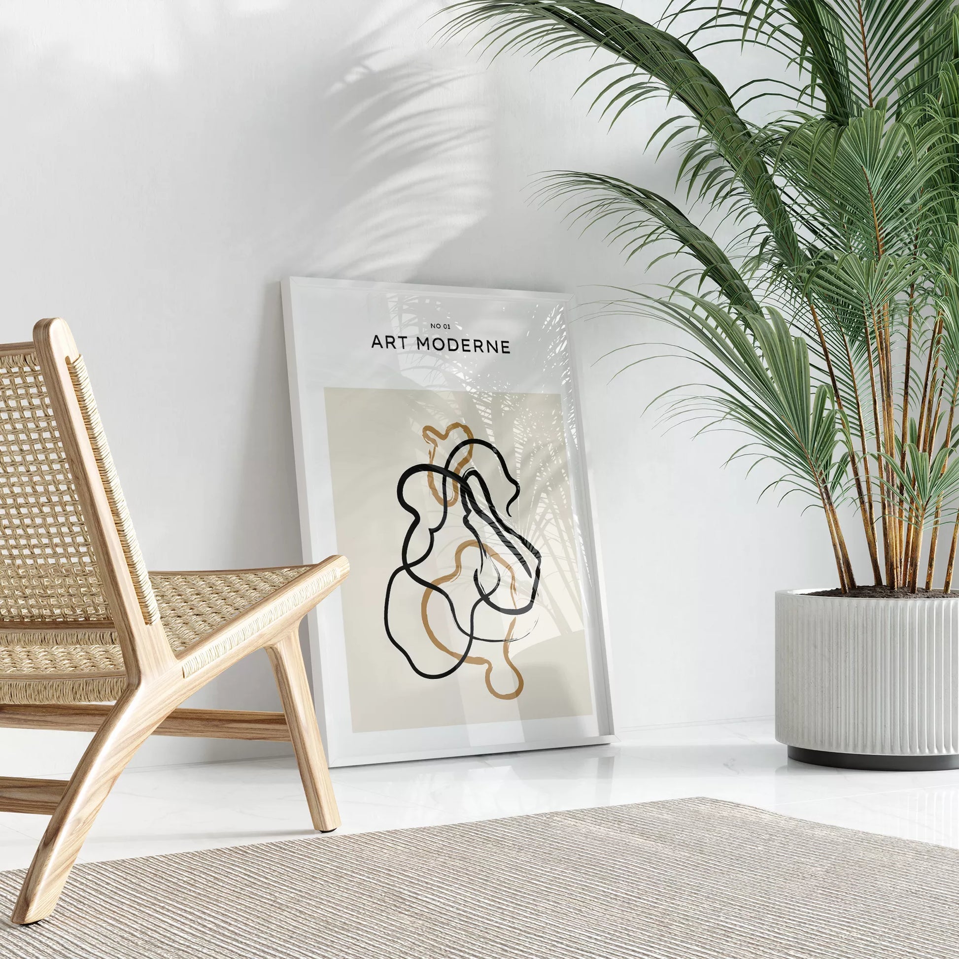 北欧ミニマリスト花瓶ボタニカルアートポスター ベージュ ボヘミアン ジャパンディ