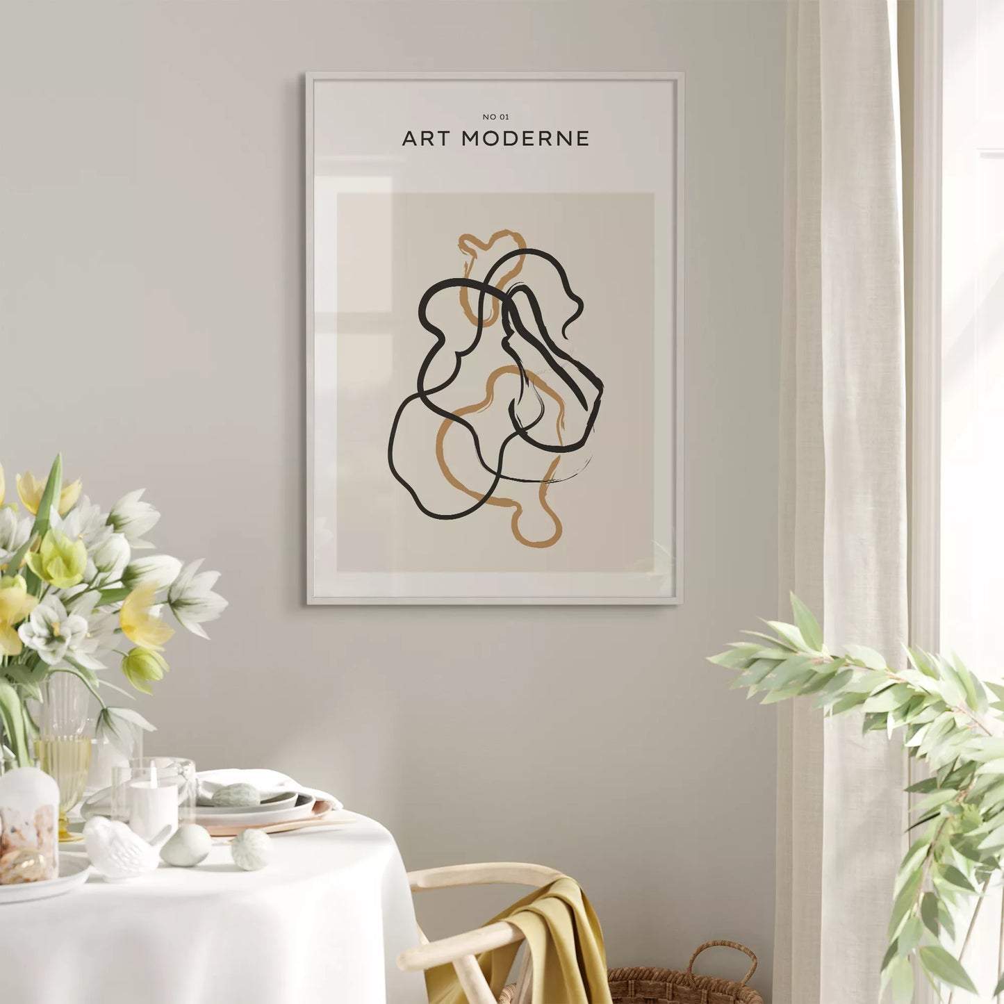 北欧ミニマリスト花瓶ボタニカルアートポスター ベージュ ボヘミアン ジャパンディ