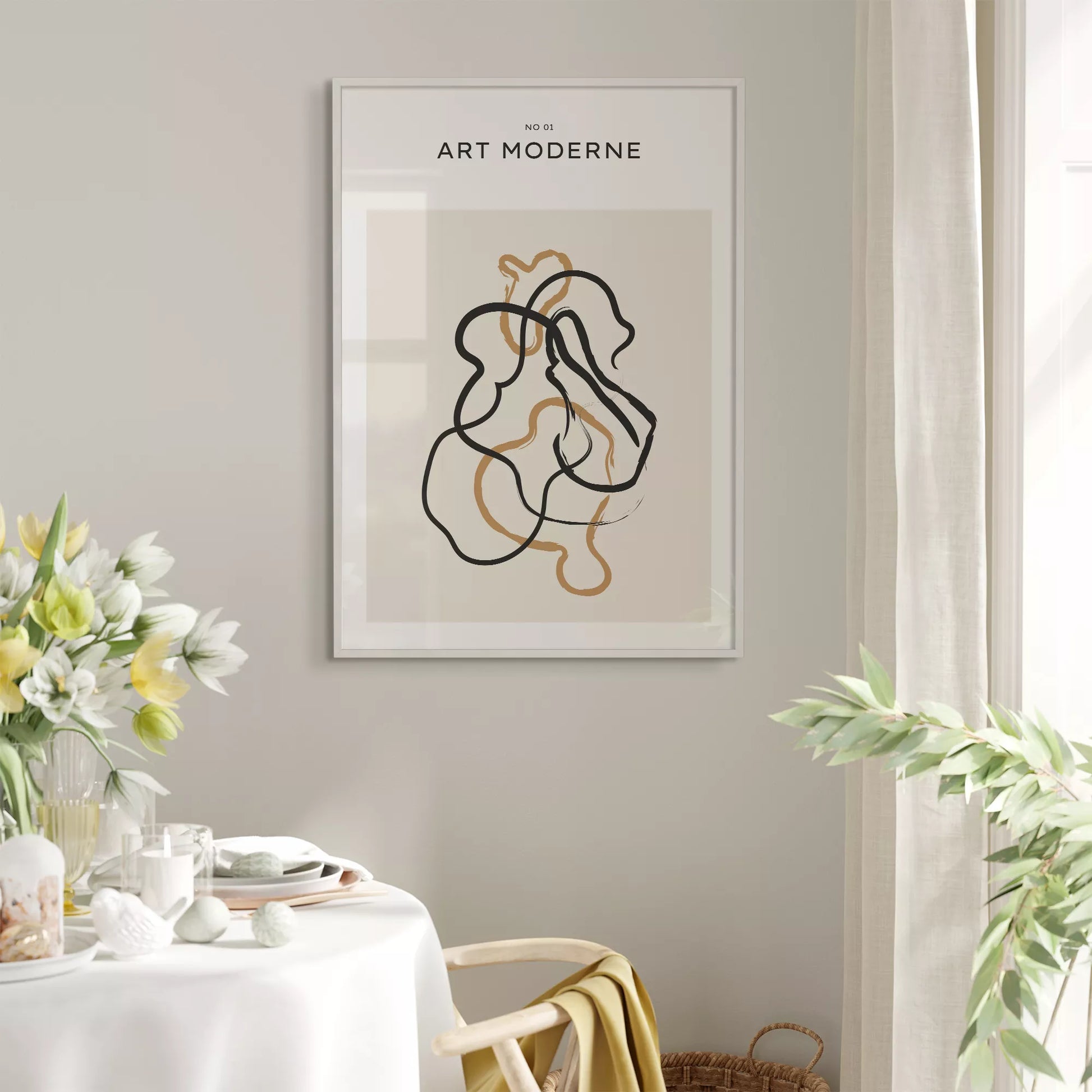 北欧ミニマリスト花瓶ボタニカルアートポスター ベージュ ボヘミアン ジャパンディ