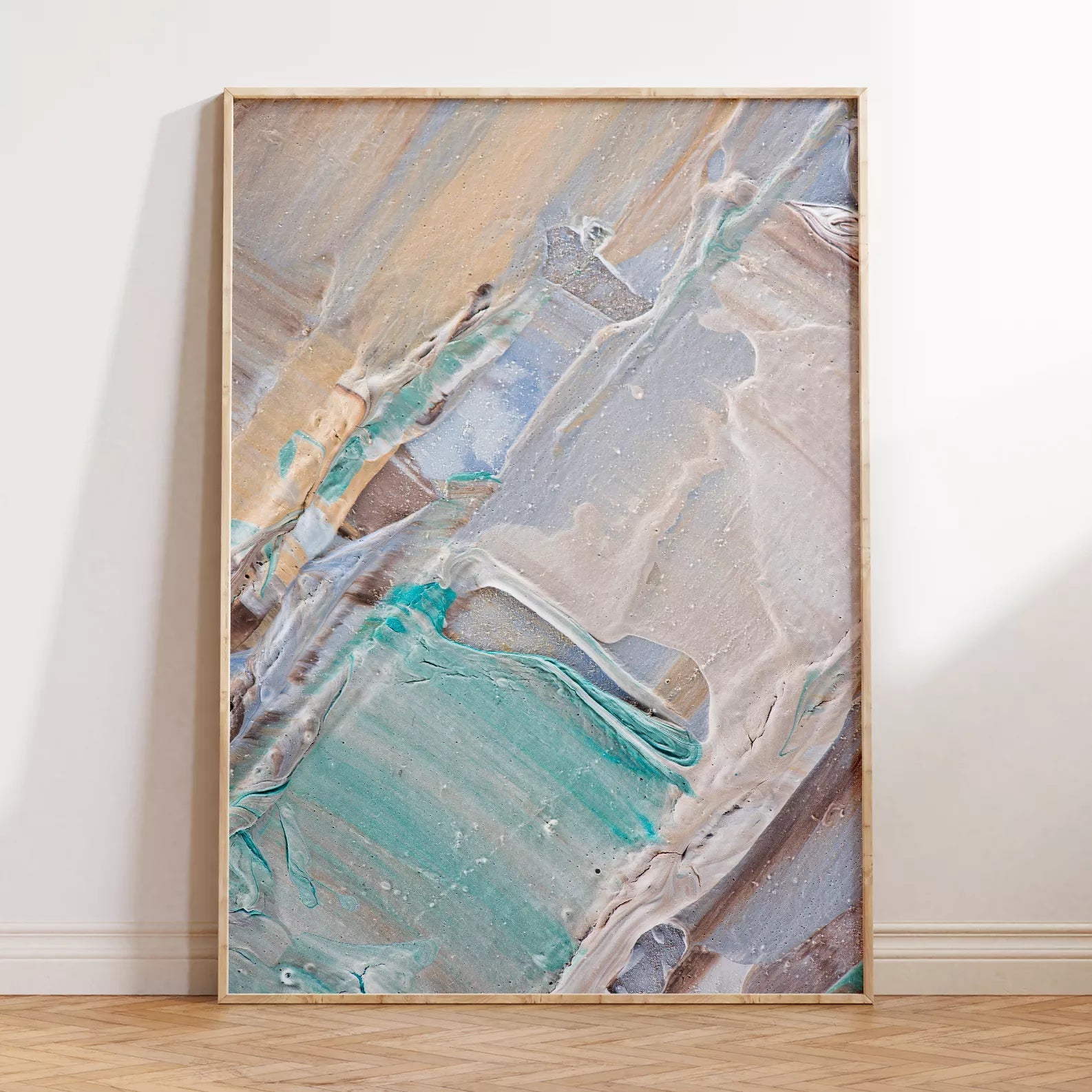 淡いブルーとベージュの抽象画テクスチャーアートポスター