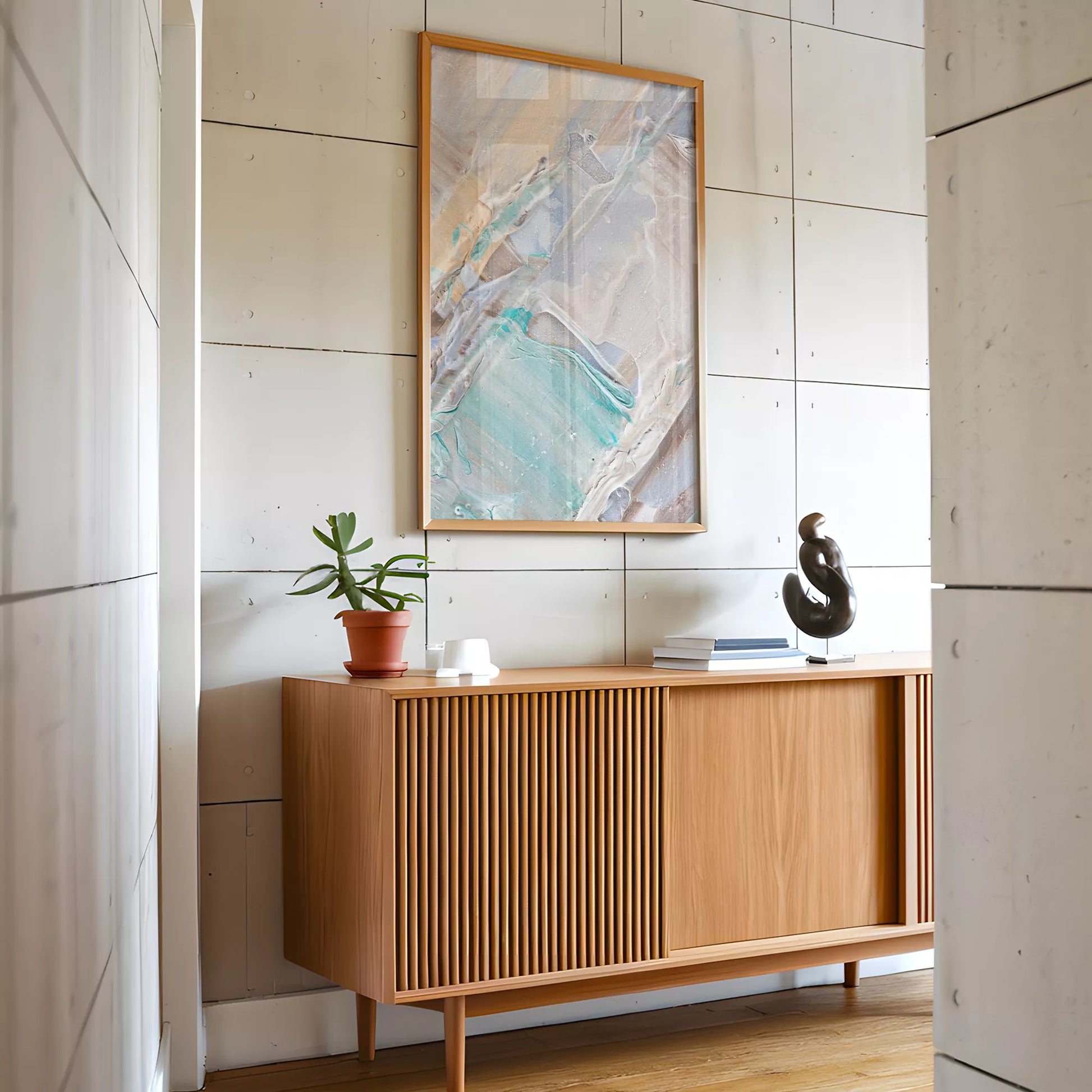 淡いブルーとベージュの抽象画テクスチャーアートポスター