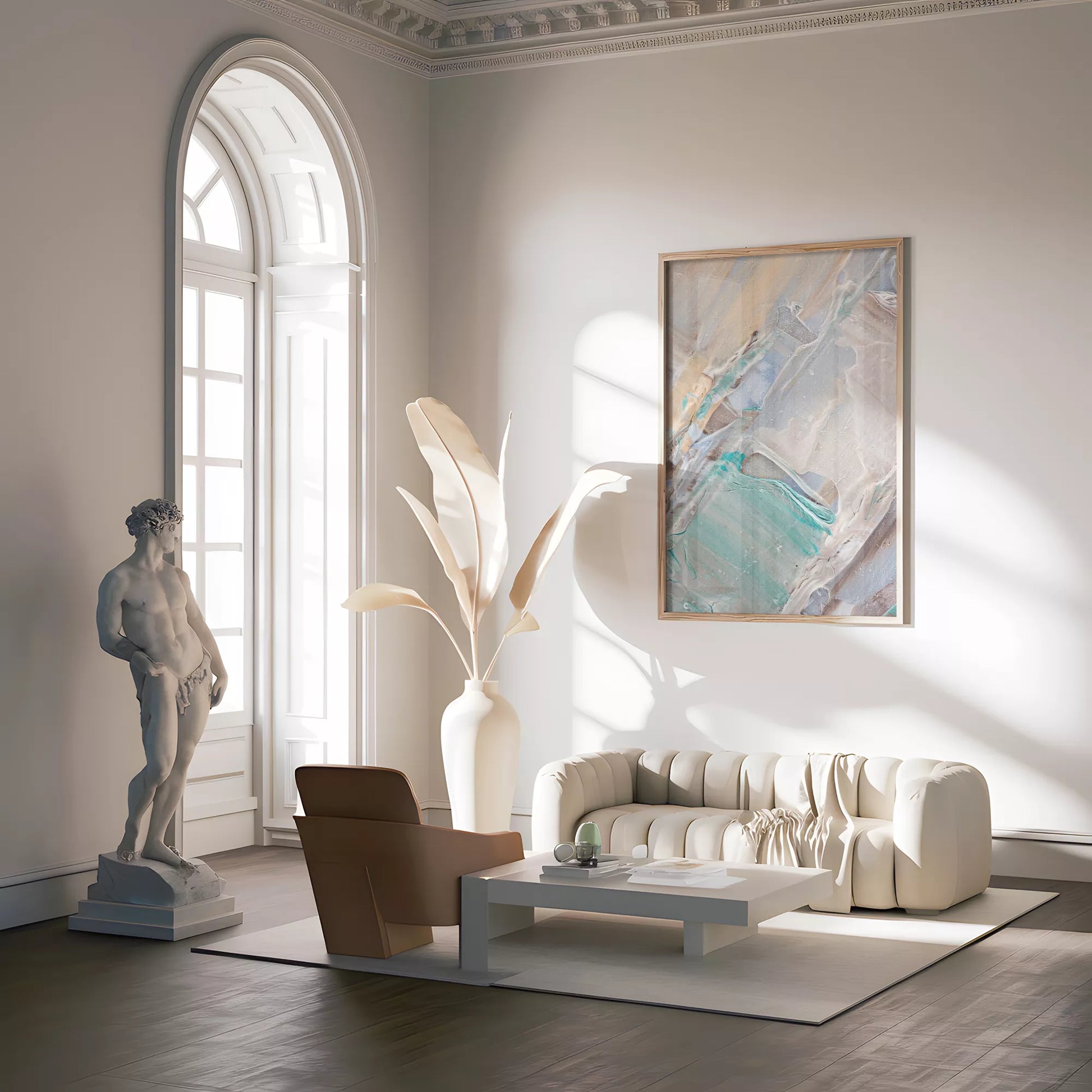 淡いブルーとベージュの抽象画テクスチャーアートポスター