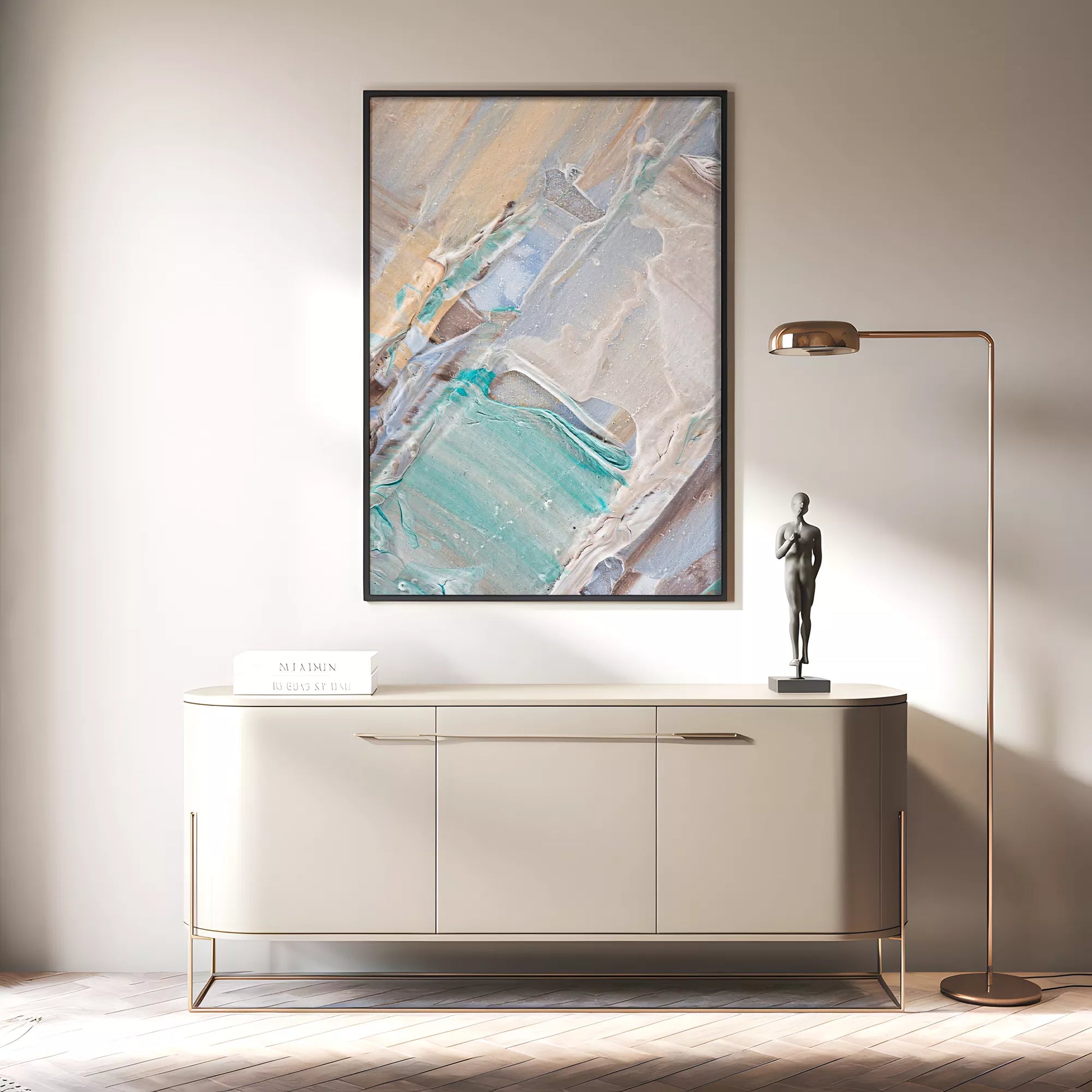 淡いブルーとベージュの抽象画テクスチャーアートポスター