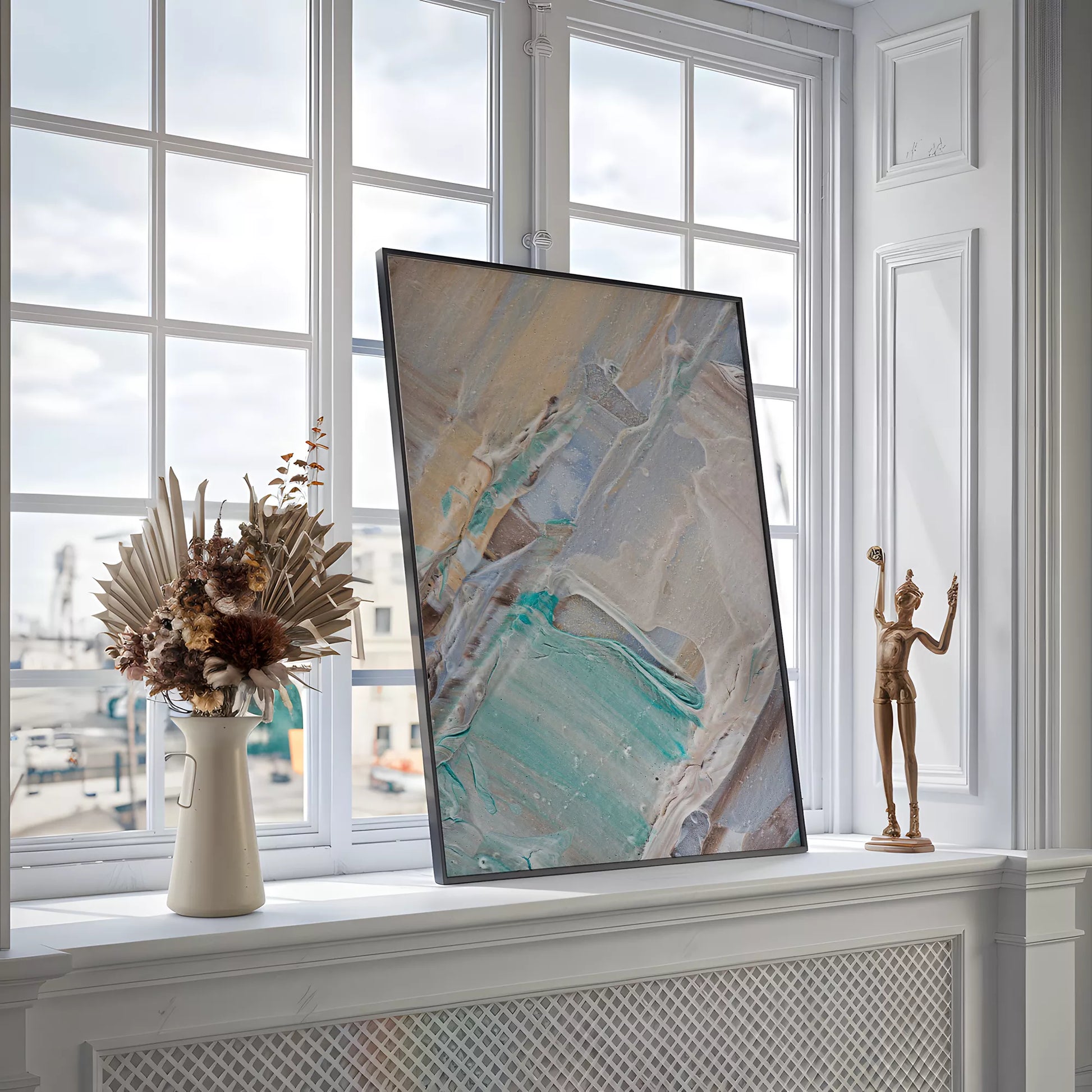 淡いブルーとベージュの抽象画テクスチャーアートポスター