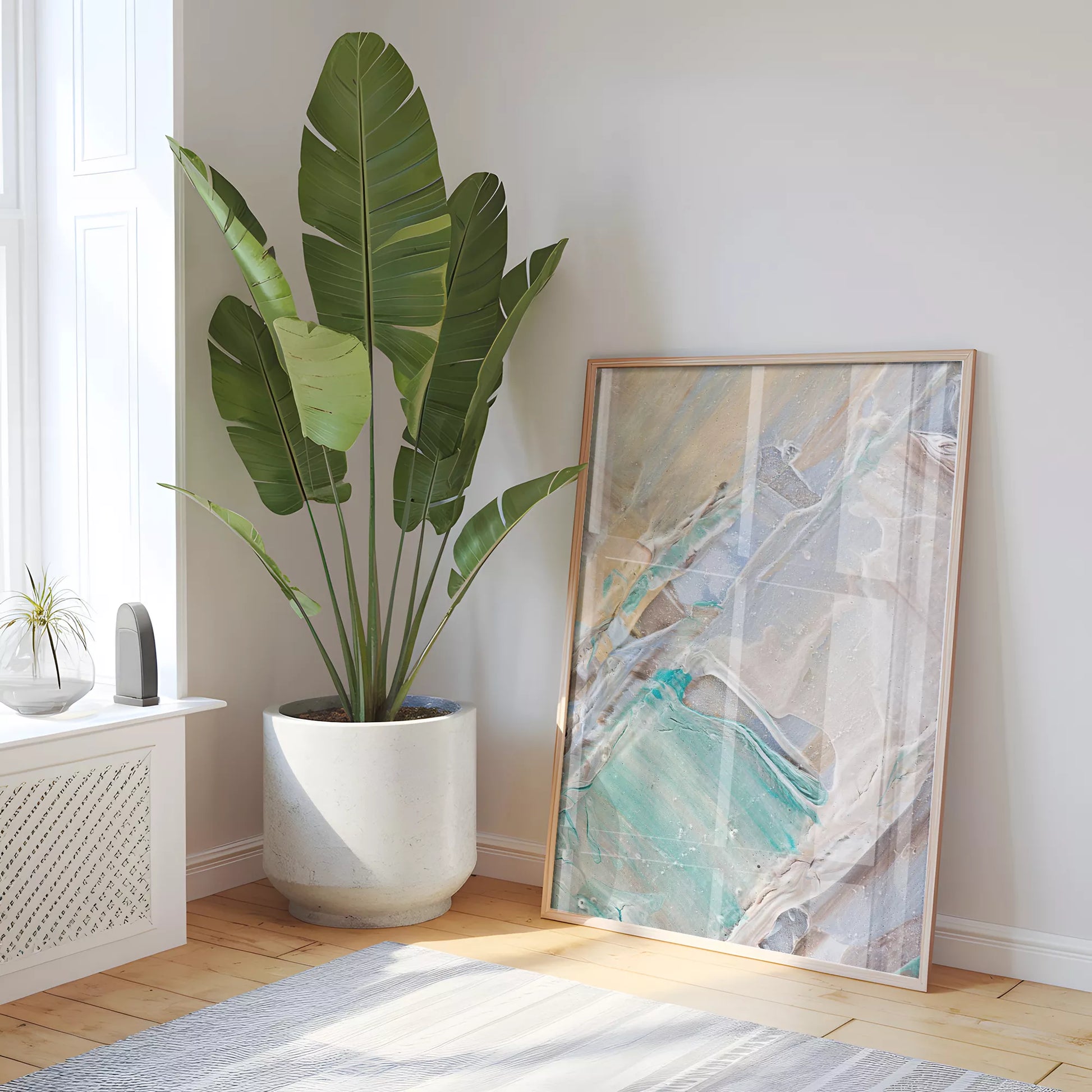 淡いブルーとベージュの抽象画テクスチャーアートポスター