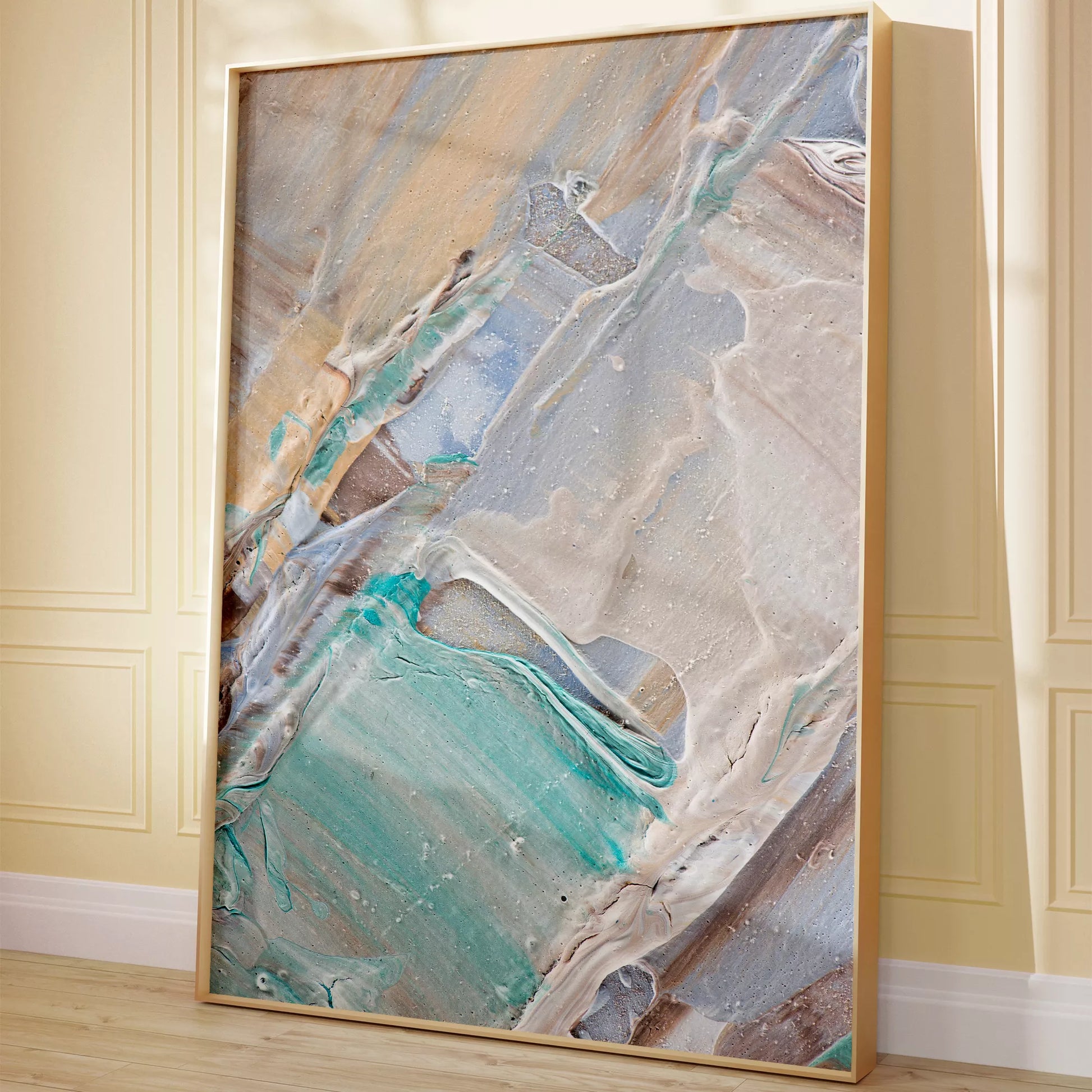 淡いブルーとベージュの抽象画テクスチャーアートポスター