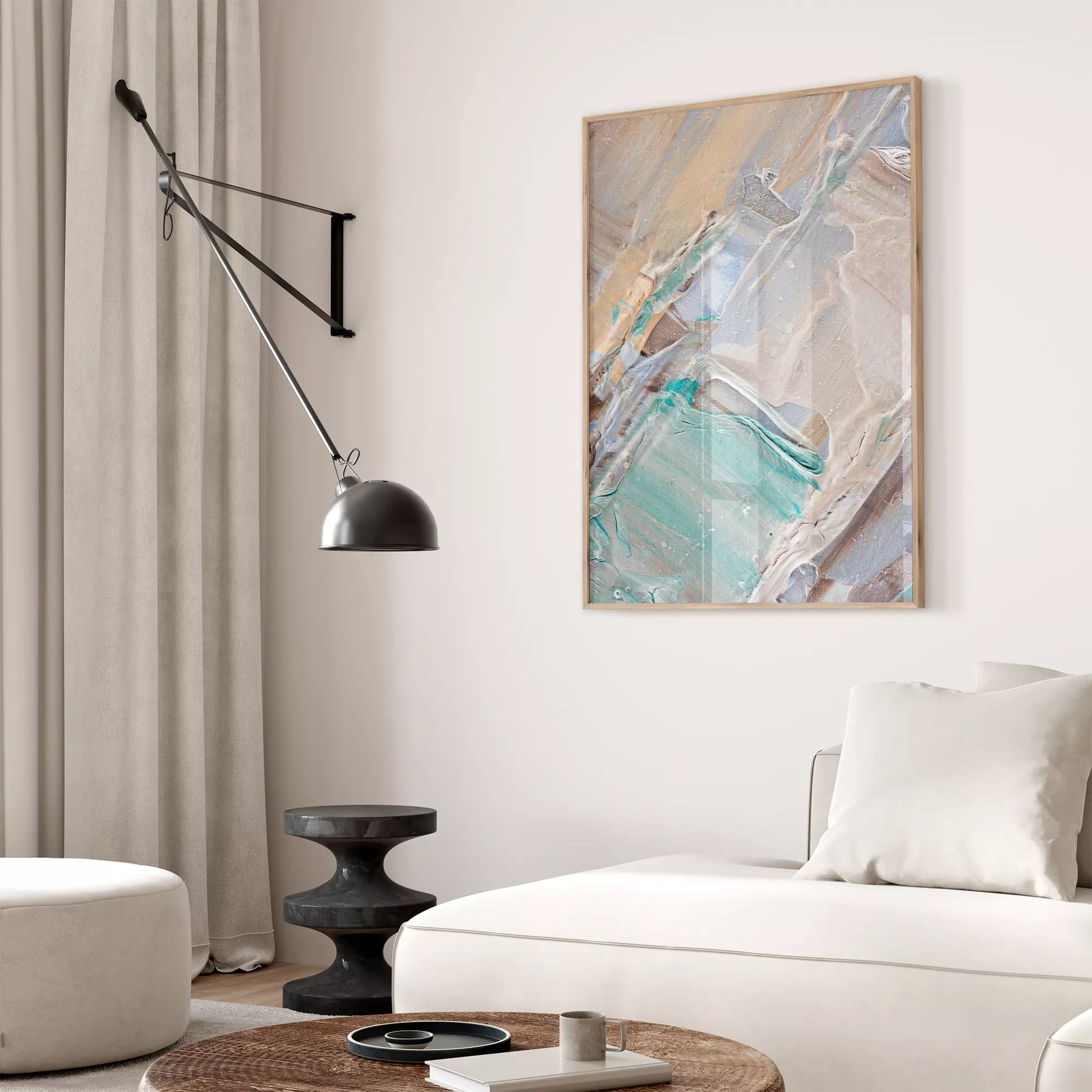 淡いブルーとベージュの抽象画テクスチャーアートポスター