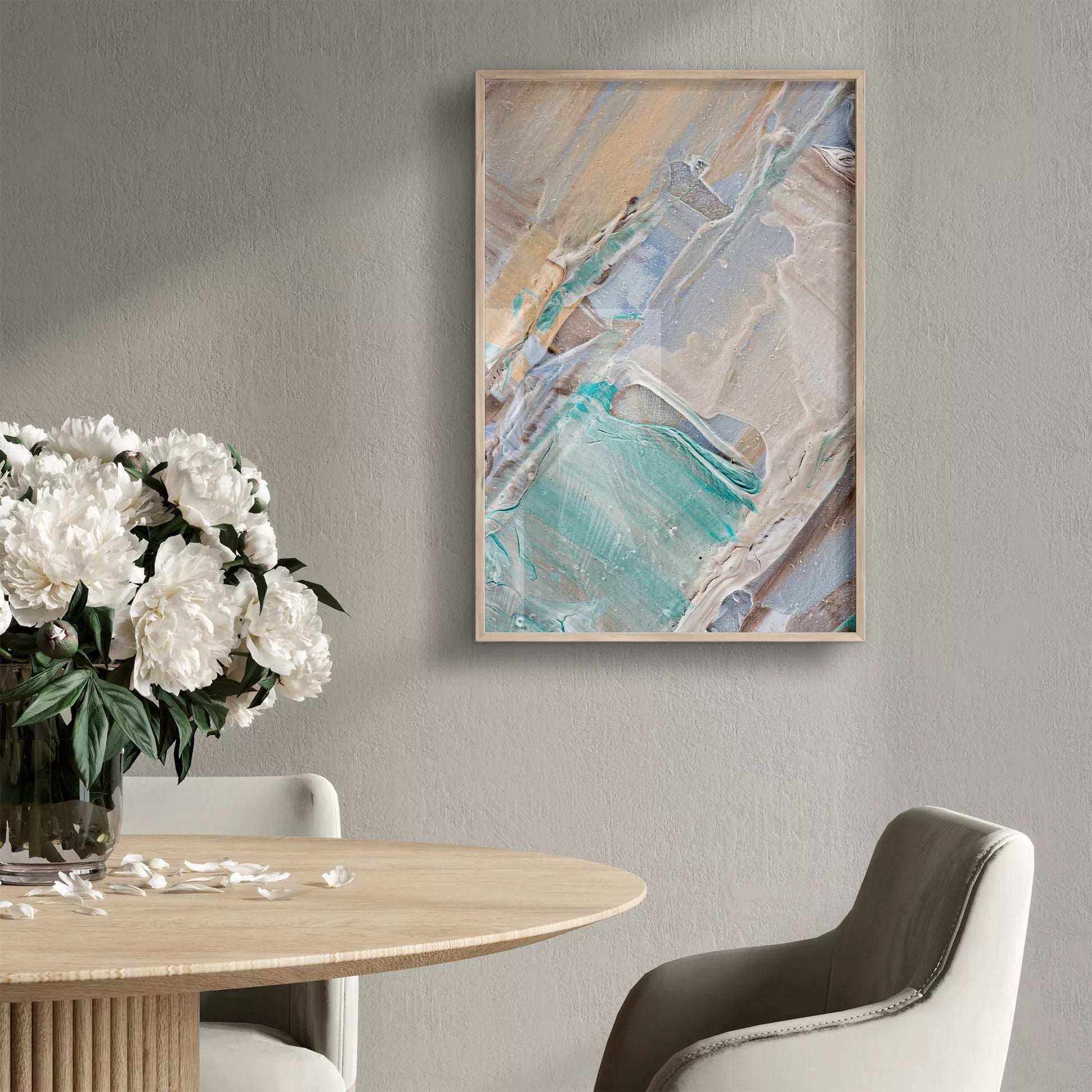 淡いブルーとベージュの抽象画テクスチャーアートポスター