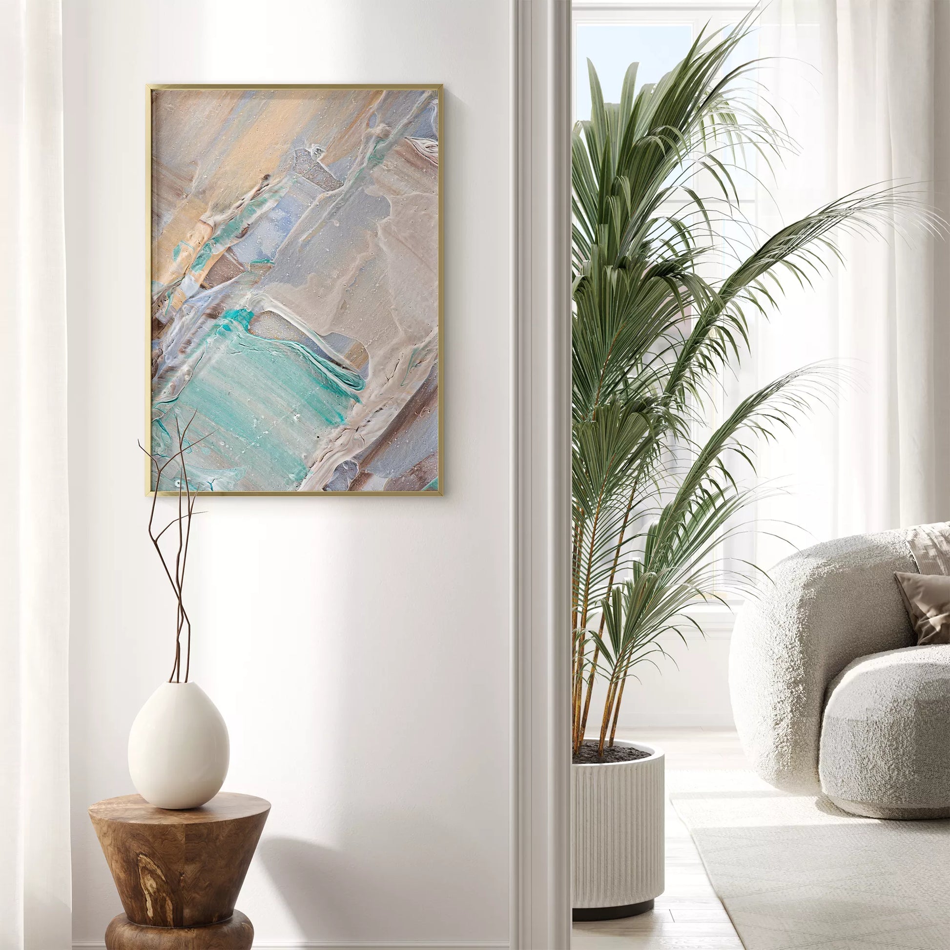 淡いブルーとベージュの抽象画テクスチャーアートポスター