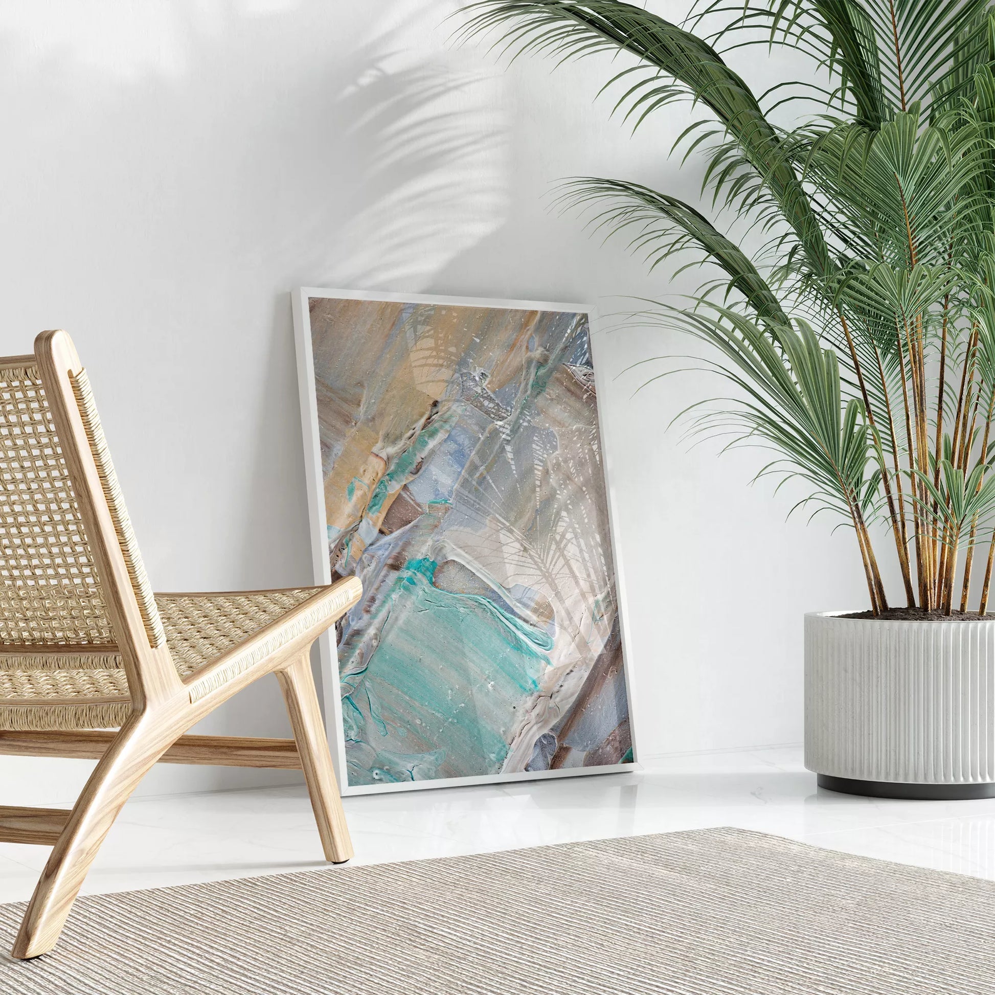 淡いブルーとベージュの抽象画テクスチャーアートポスター