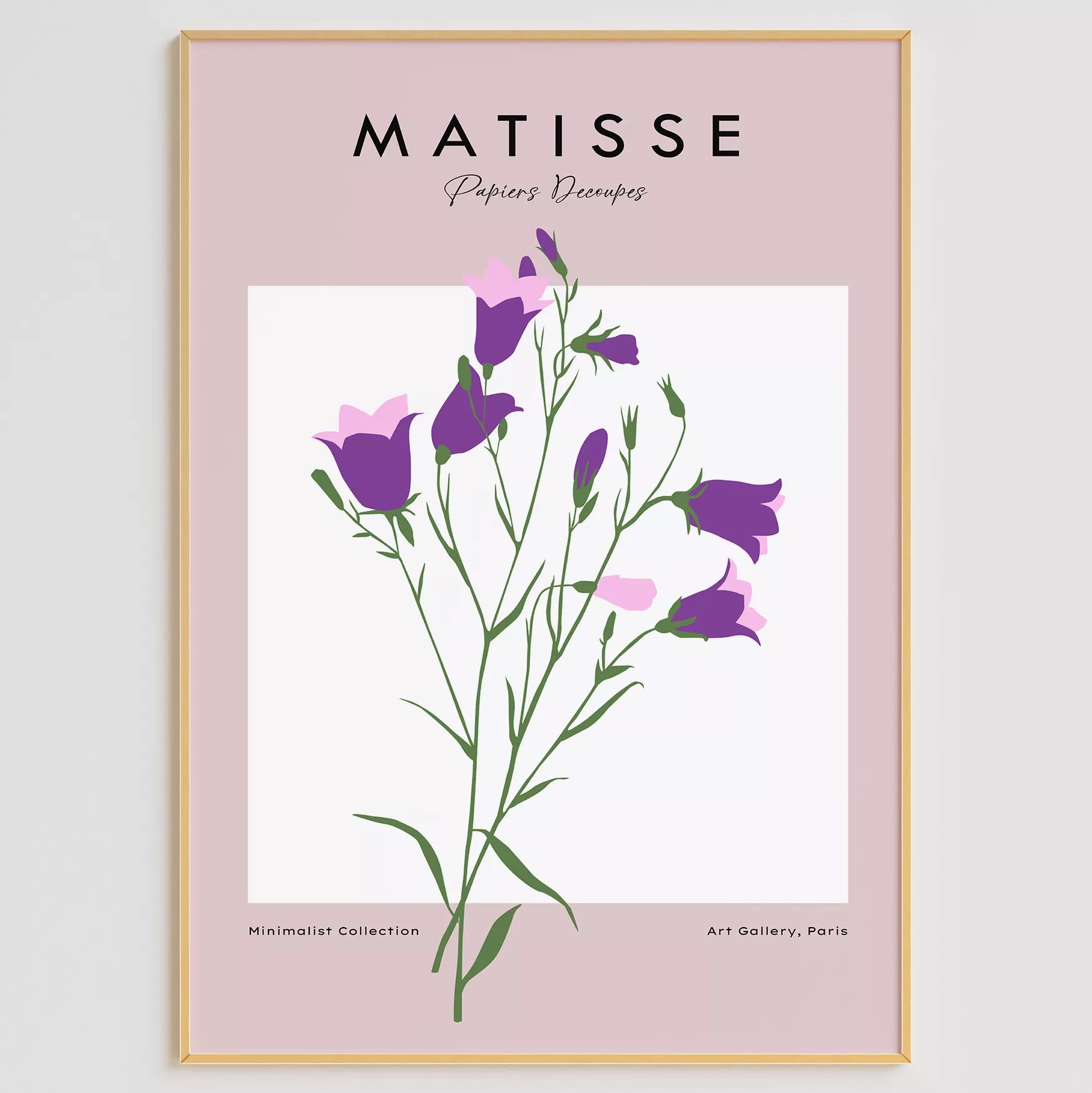 北欧カラーの紫とピンクの花が描かれたミニマルボタニカルアートポスター