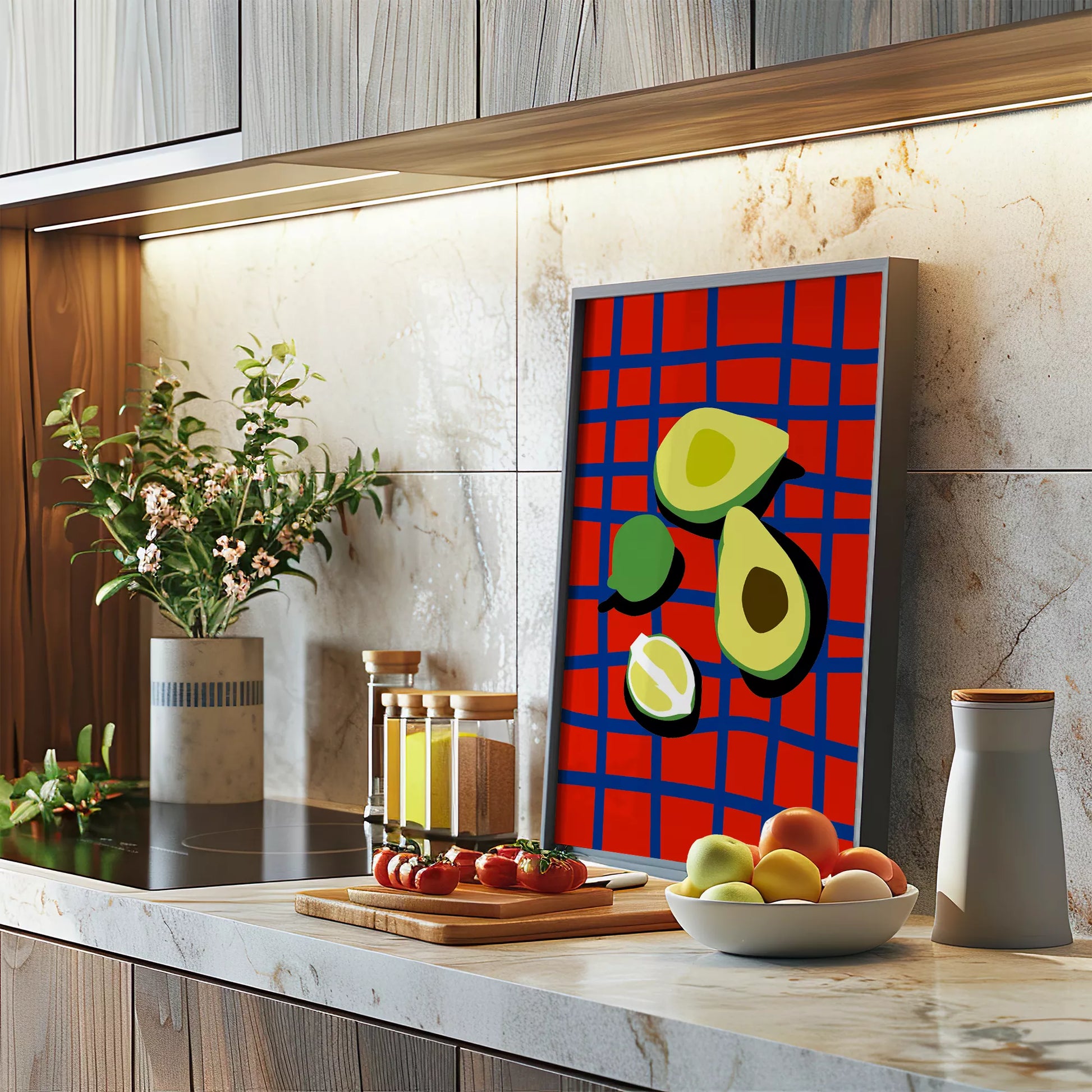 アボカドポップアート 赤青カラフルポスター キッチンアート