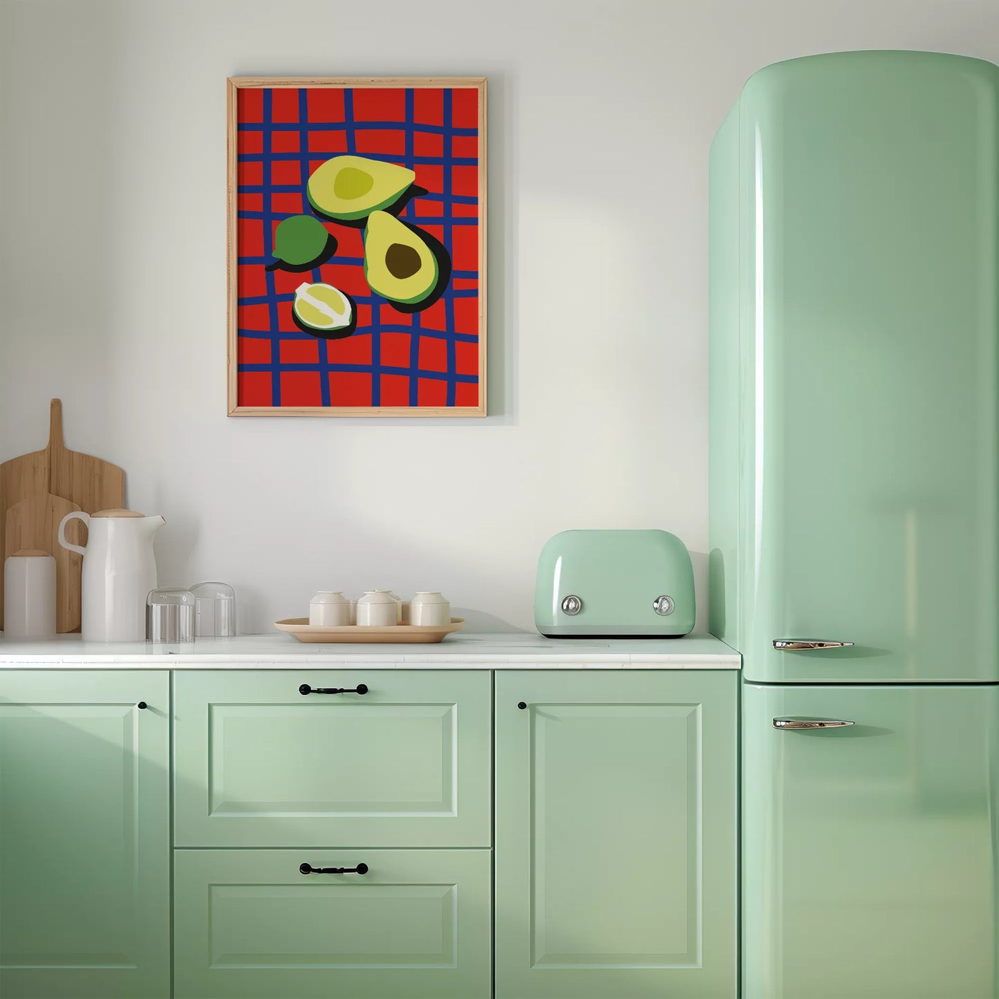 アボカドポップアート 赤青カラフルポスター キッチンアート