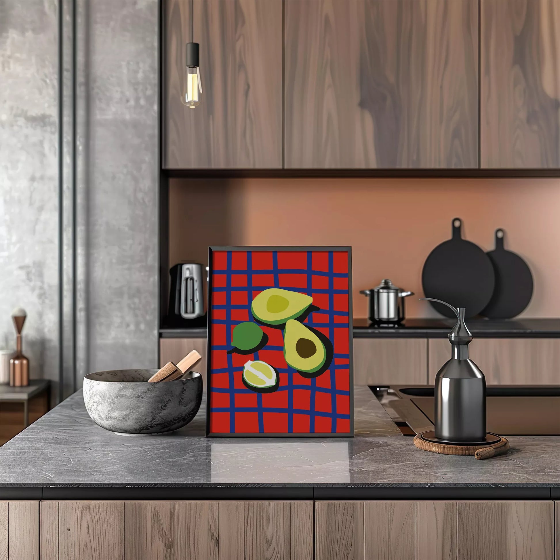 アボカドポップアート 赤青カラフルポスター キッチンアート
