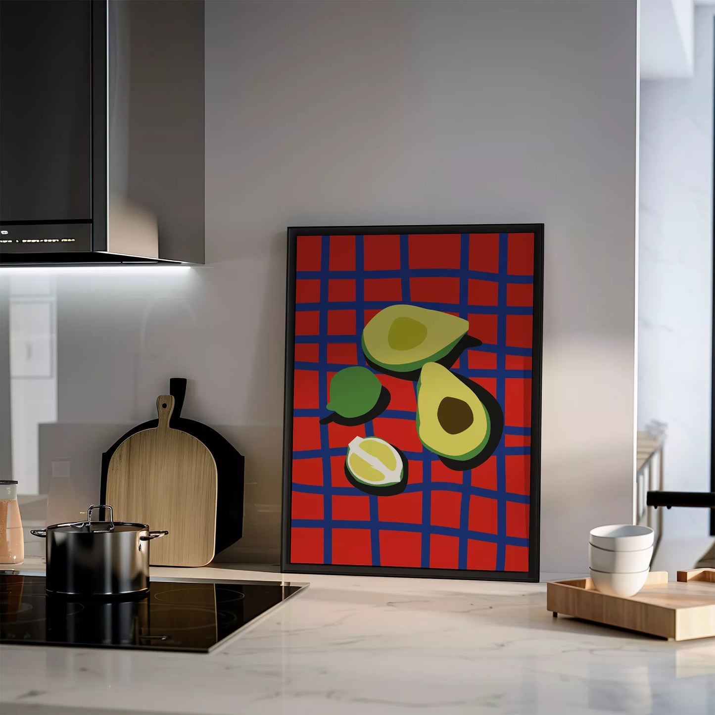 アボカドポップアート 赤青カラフルポスター キッチンアート