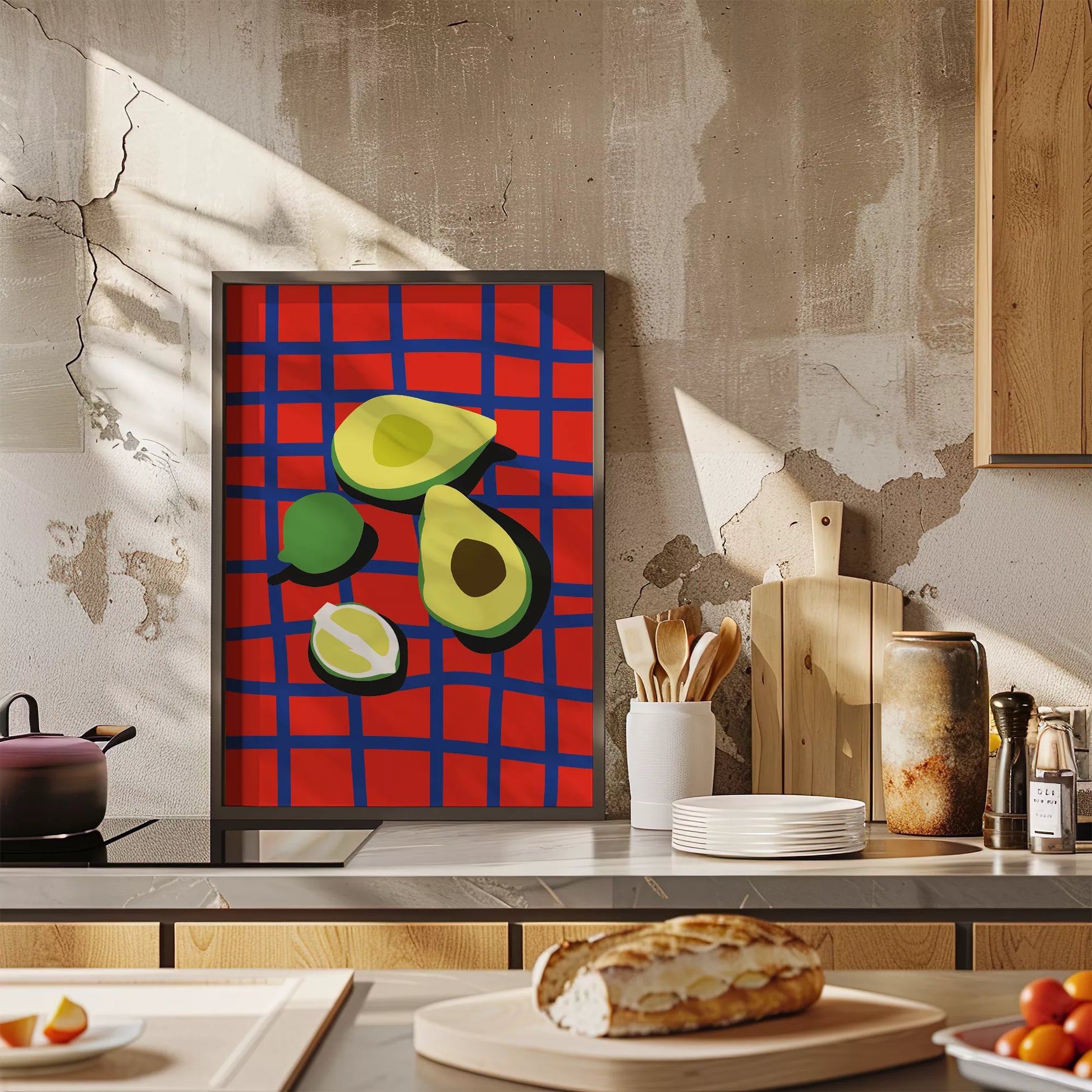 アボカドポップアート 赤青カラフルポスター キッチンアート