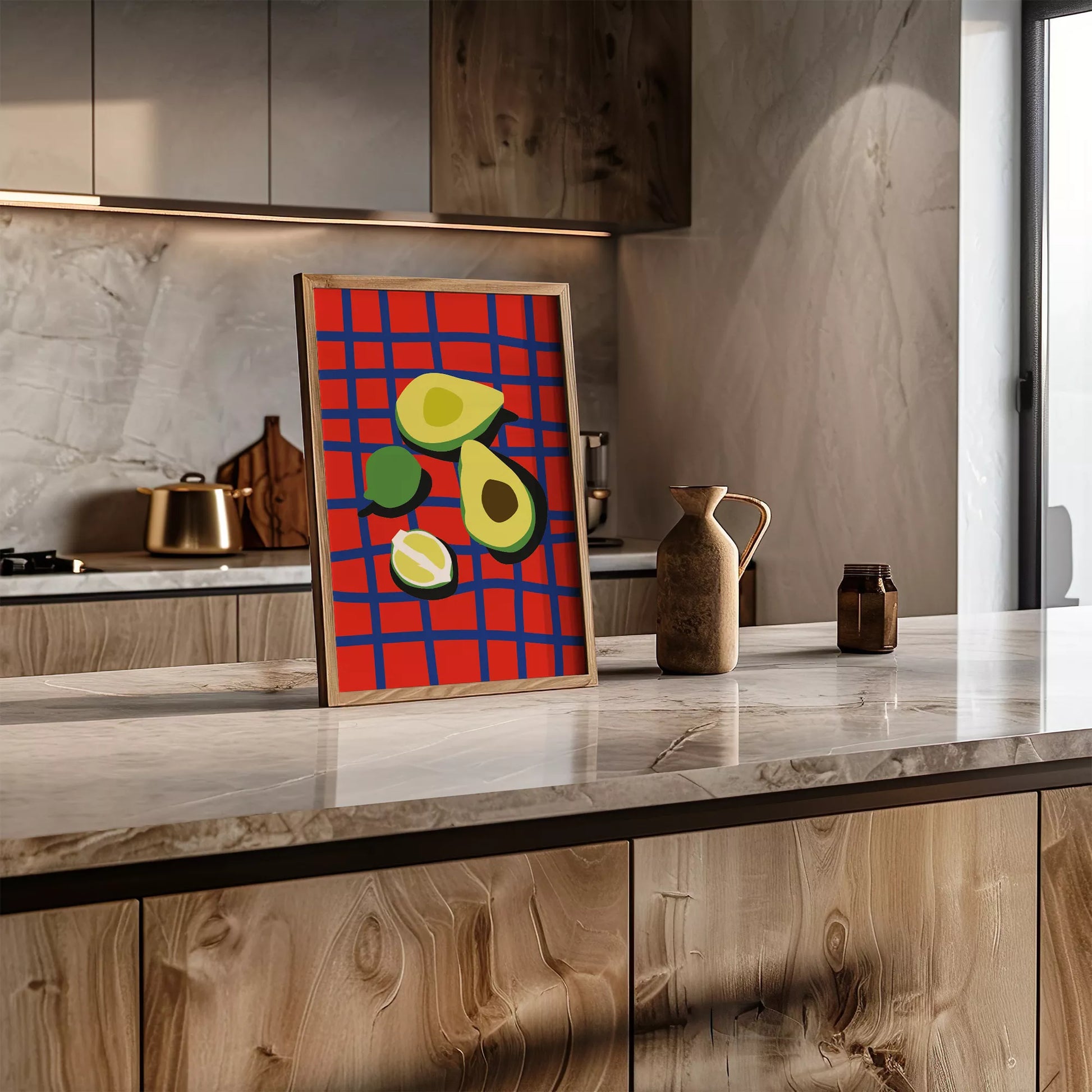 アボカドポップアート 赤青カラフルポスター キッチンアート