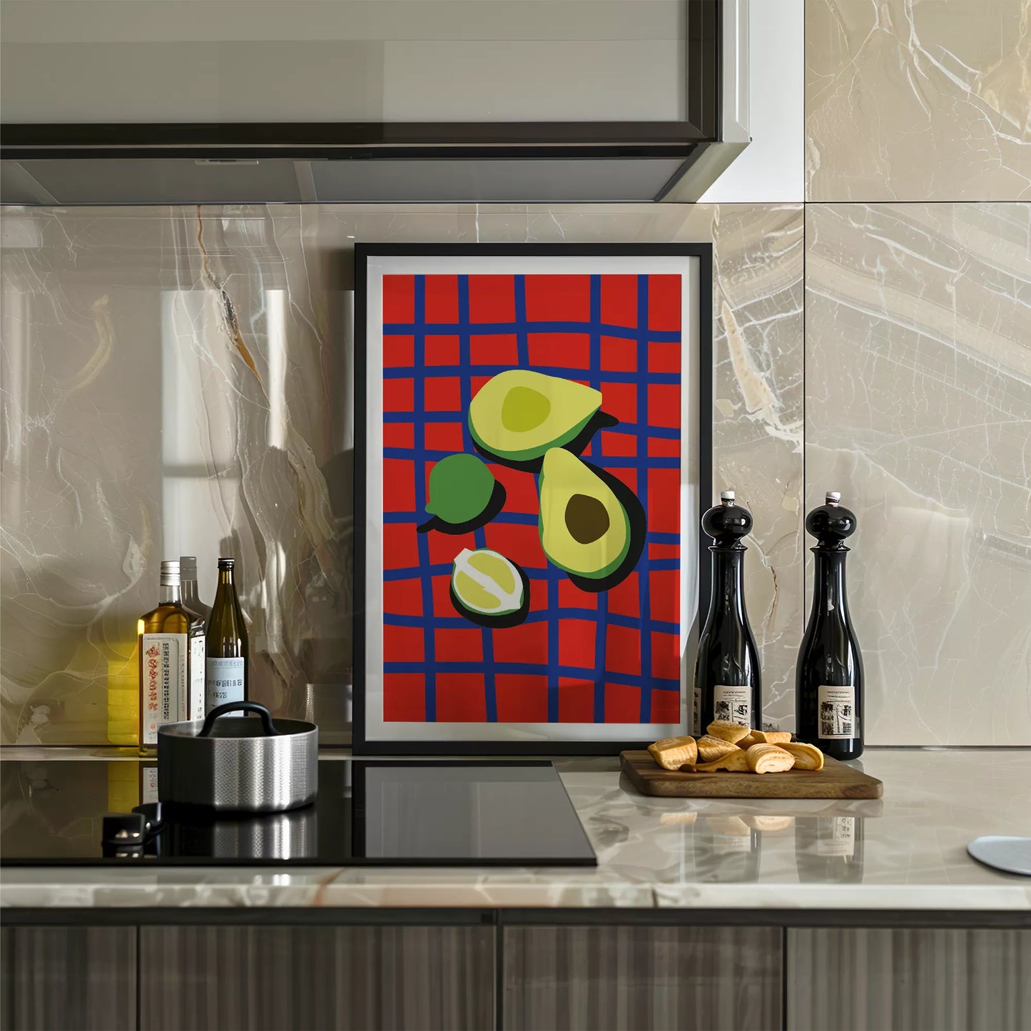 アボカドポップアート 赤青カラフルポスター キッチンアート