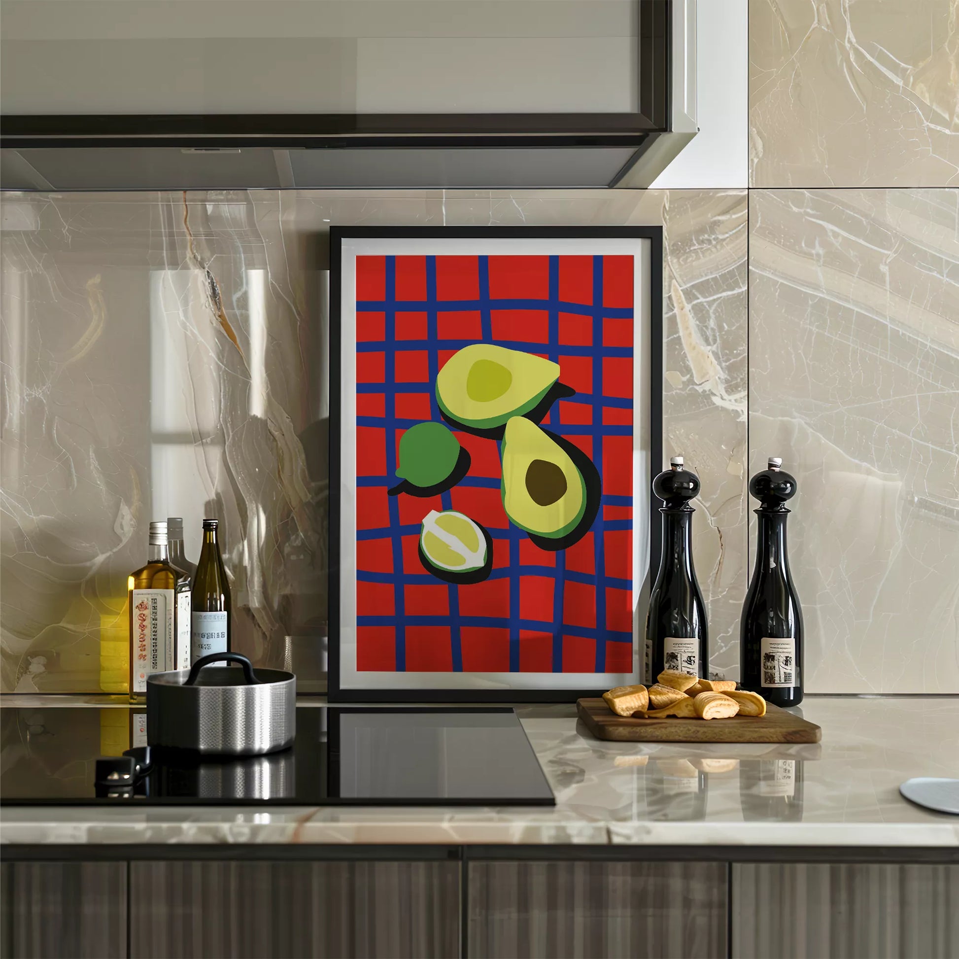 アボカドポップアート 赤青カラフルポスター キッチンアート