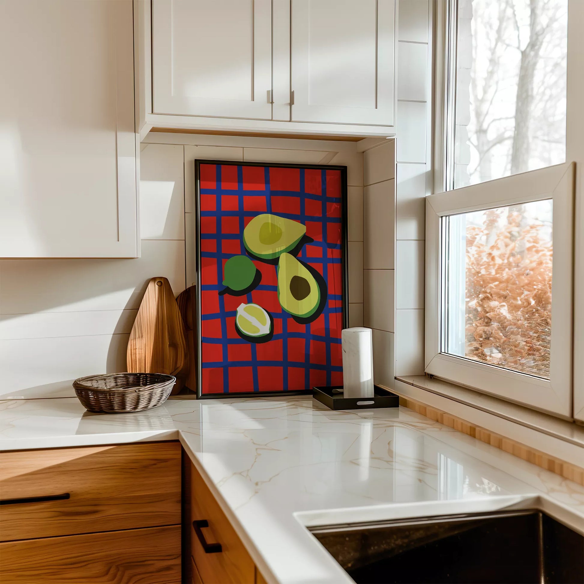 アボカドポップアート 赤青カラフルポスター キッチンアート