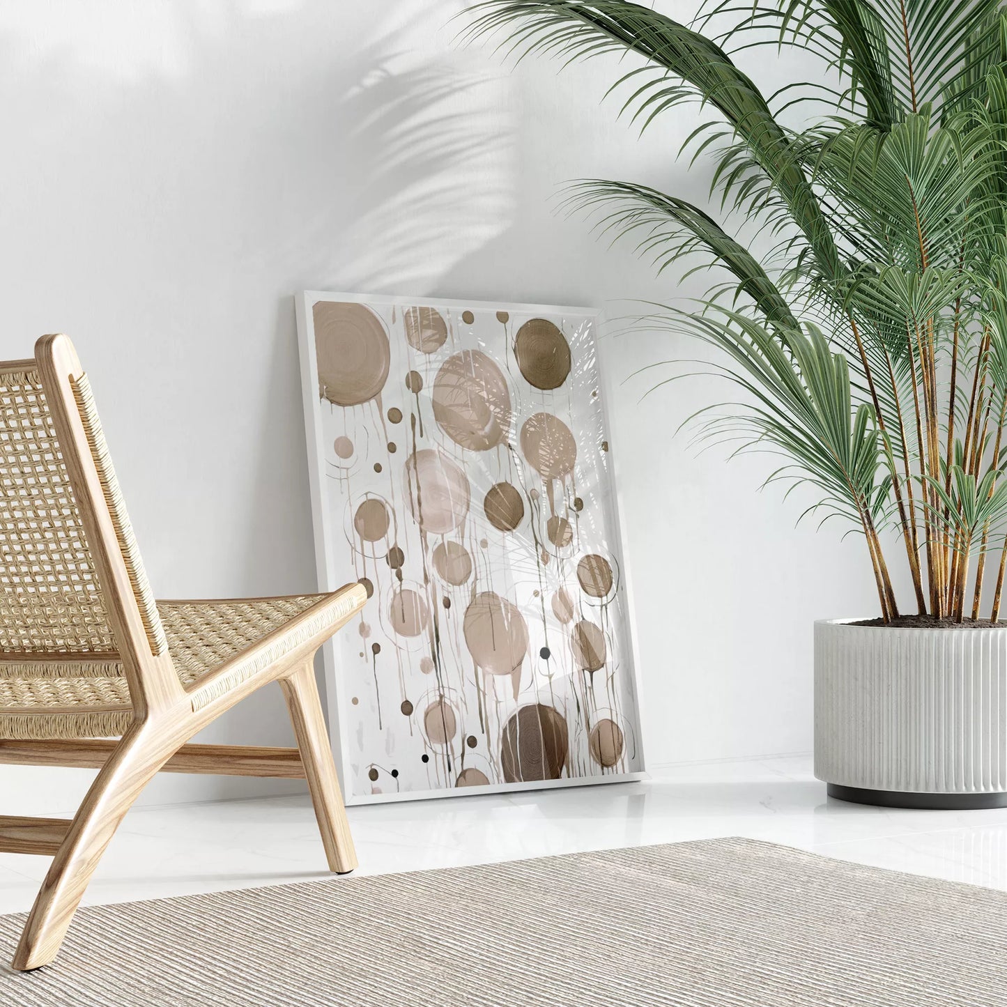 ベージュトーンの抽象的な円形アートデザイン、モダンな壁掛けアート