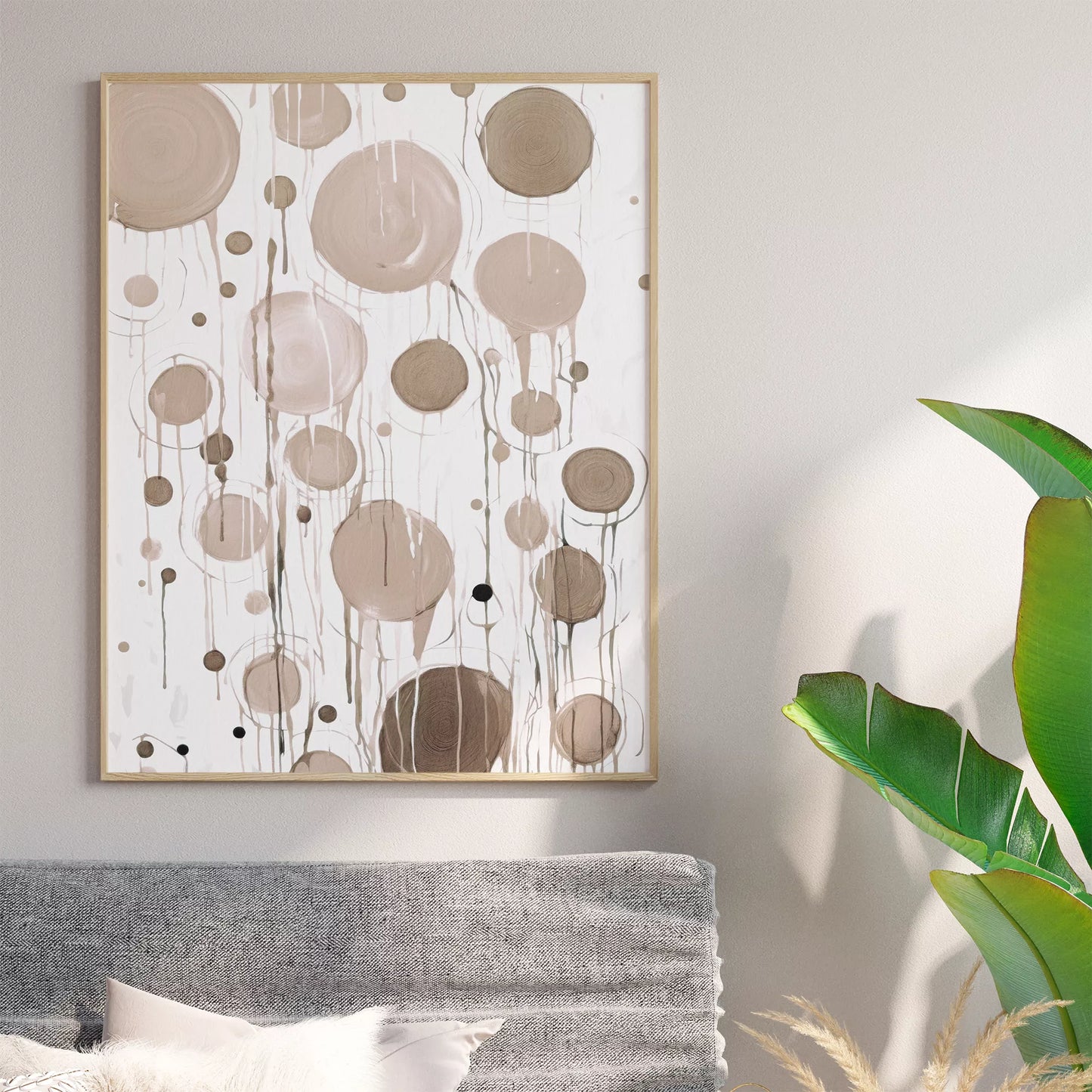 ベージュトーンの抽象的な円形アートデザイン、モダンな壁掛けアート