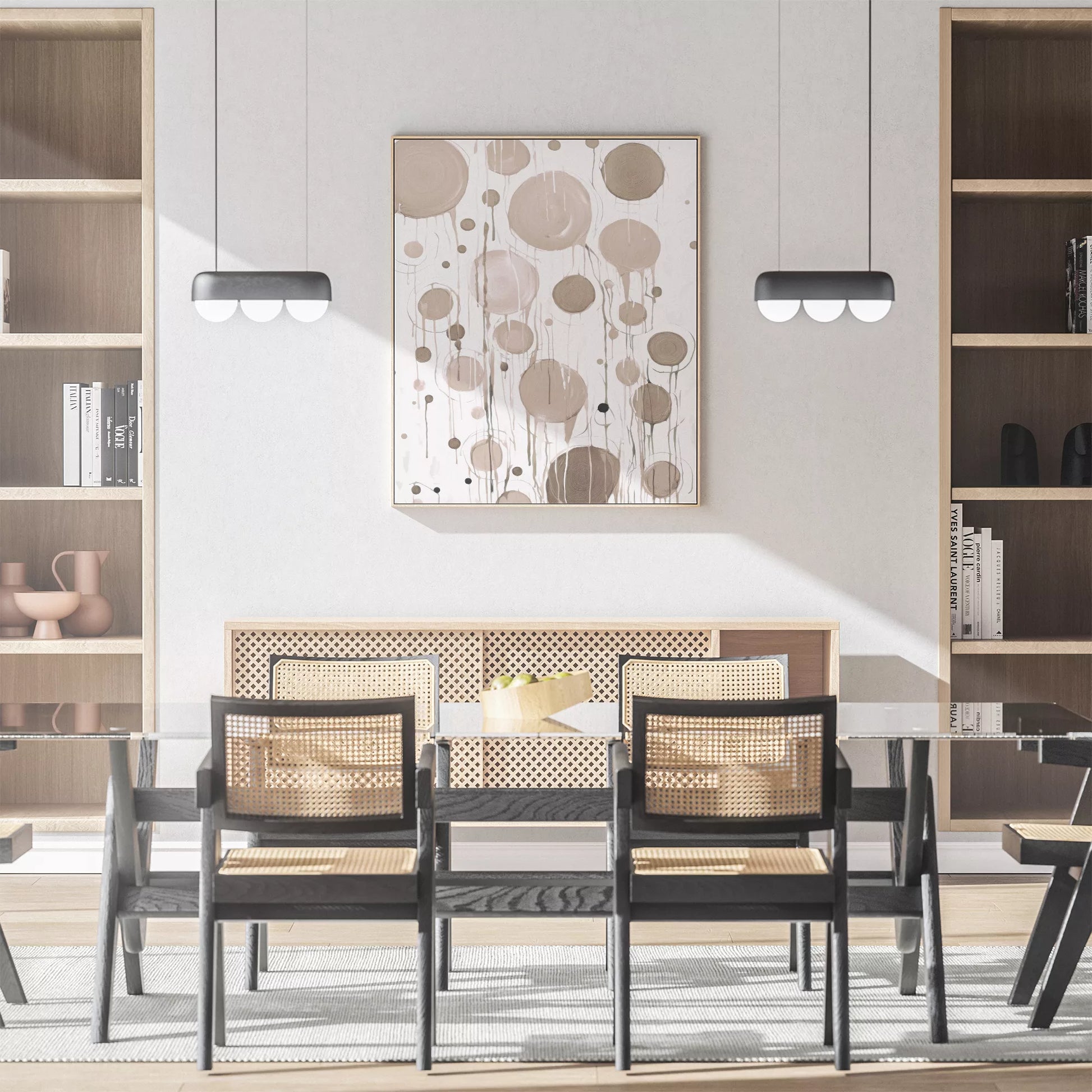 ベージュトーンの抽象的な円形アートデザイン、モダンな壁掛けアート