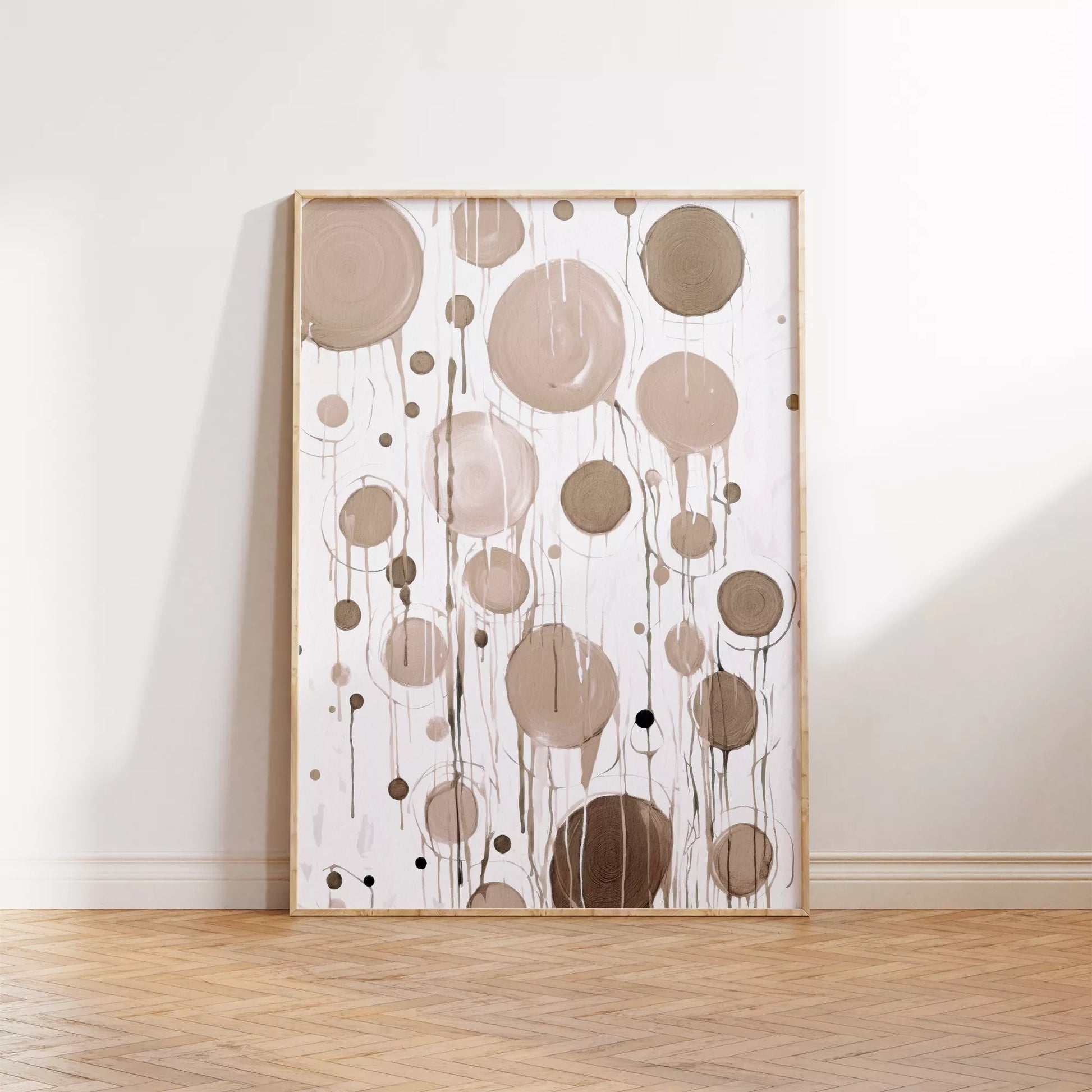 ベージュトーンの抽象的な円形アートデザイン、モダンな壁掛けアート