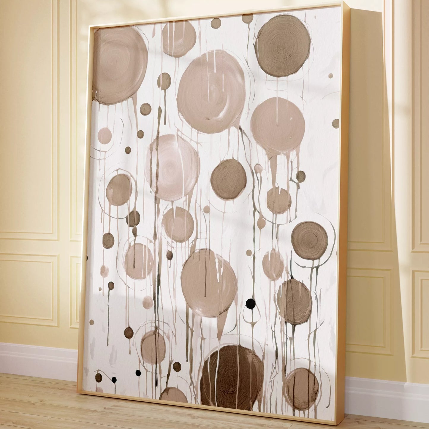 ベージュトーンの抽象的な円形アートデザイン、モダンな壁掛けアート