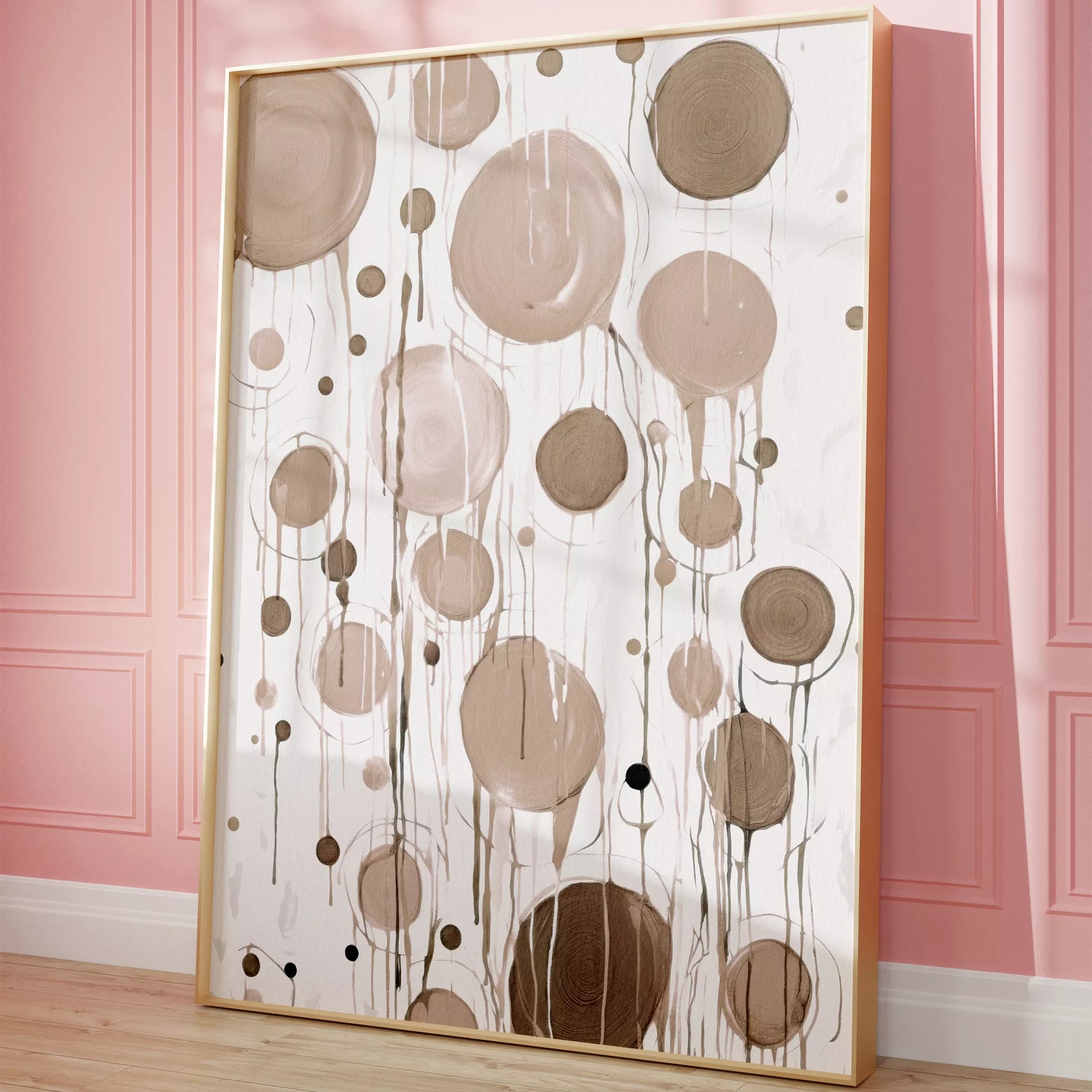 ベージュトーンの抽象的な円形アートデザイン、モダンな壁掛けアート