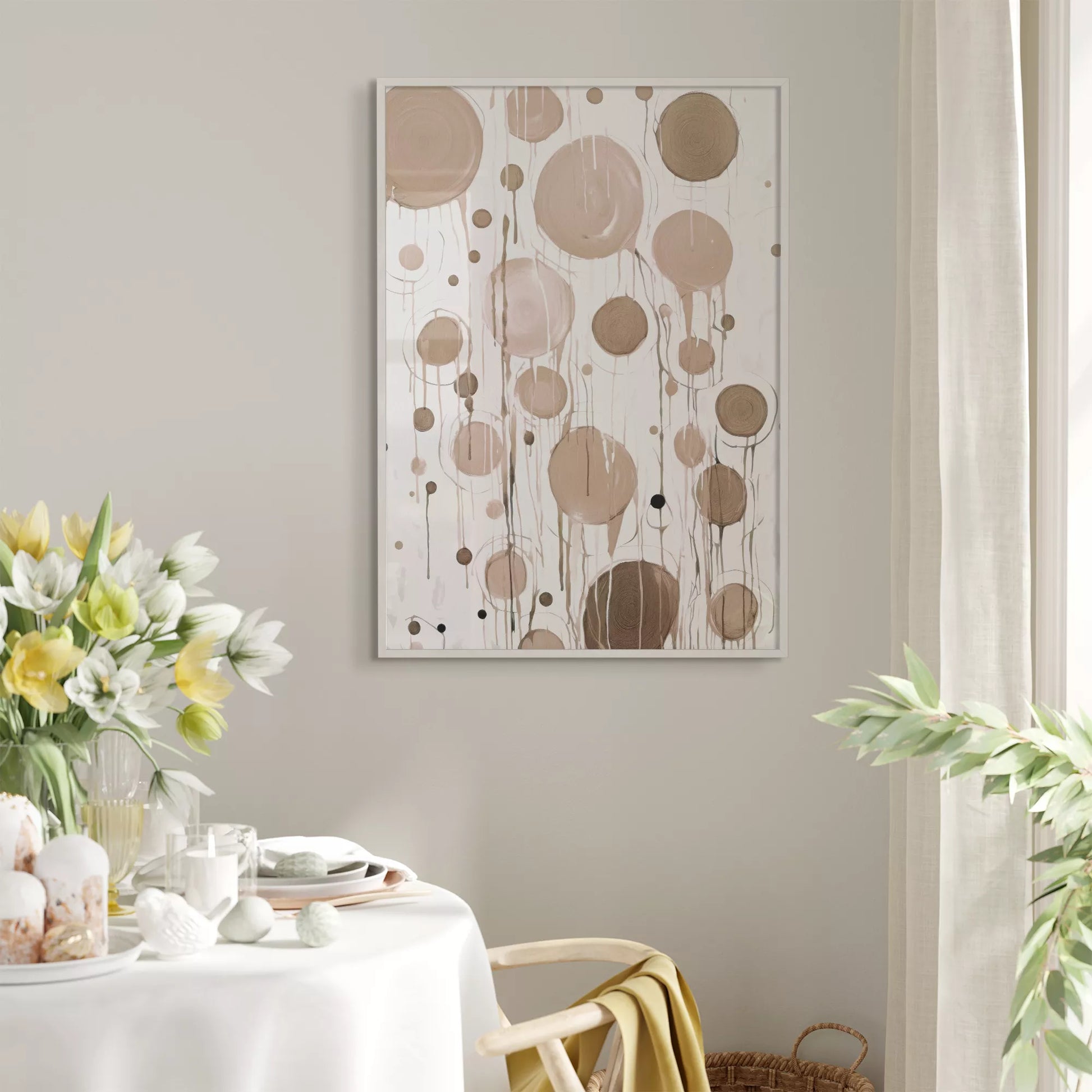 ベージュトーンの抽象的な円形アートデザイン、モダンな壁掛けアート