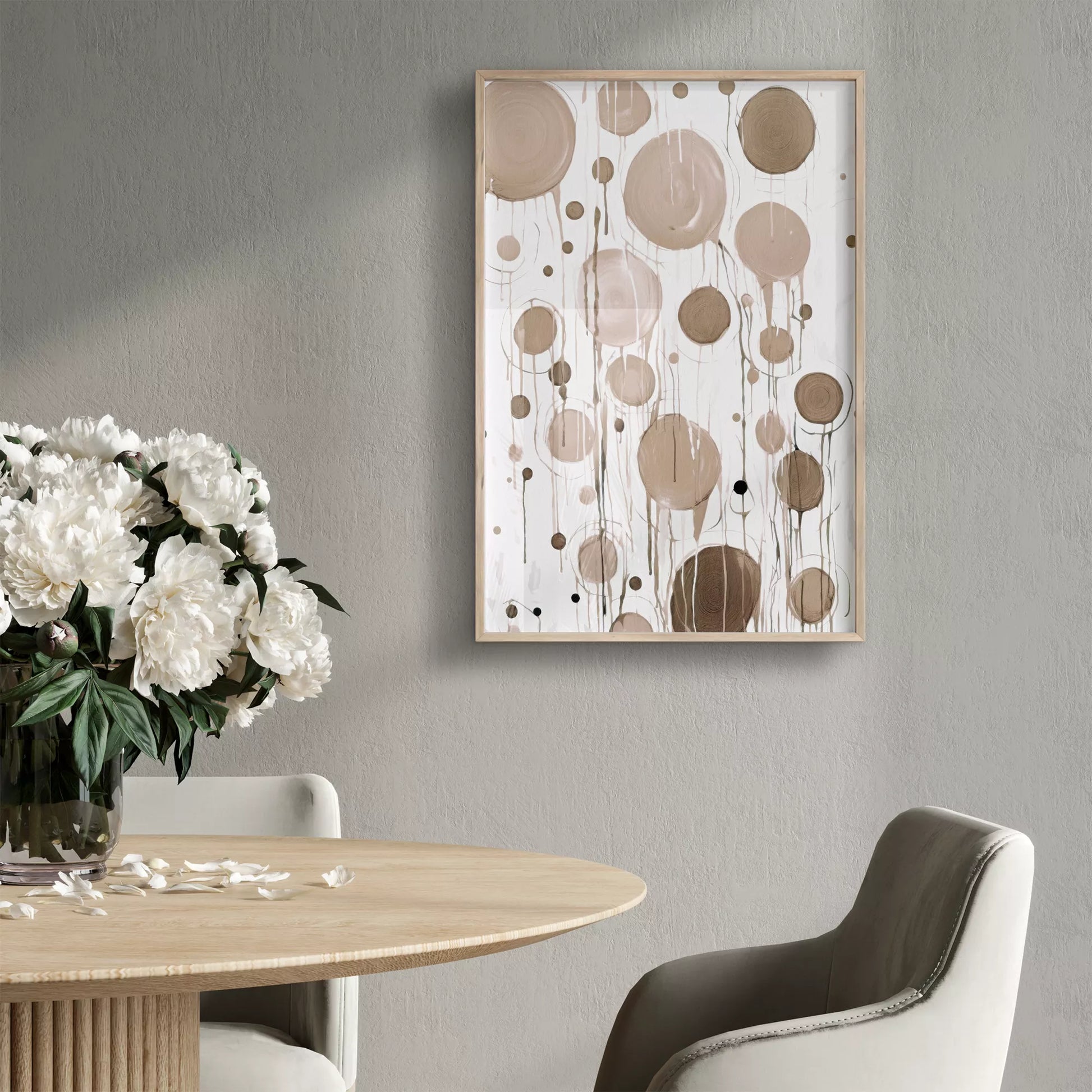 ベージュトーンの抽象的な円形アートデザイン、モダンな壁掛けアート