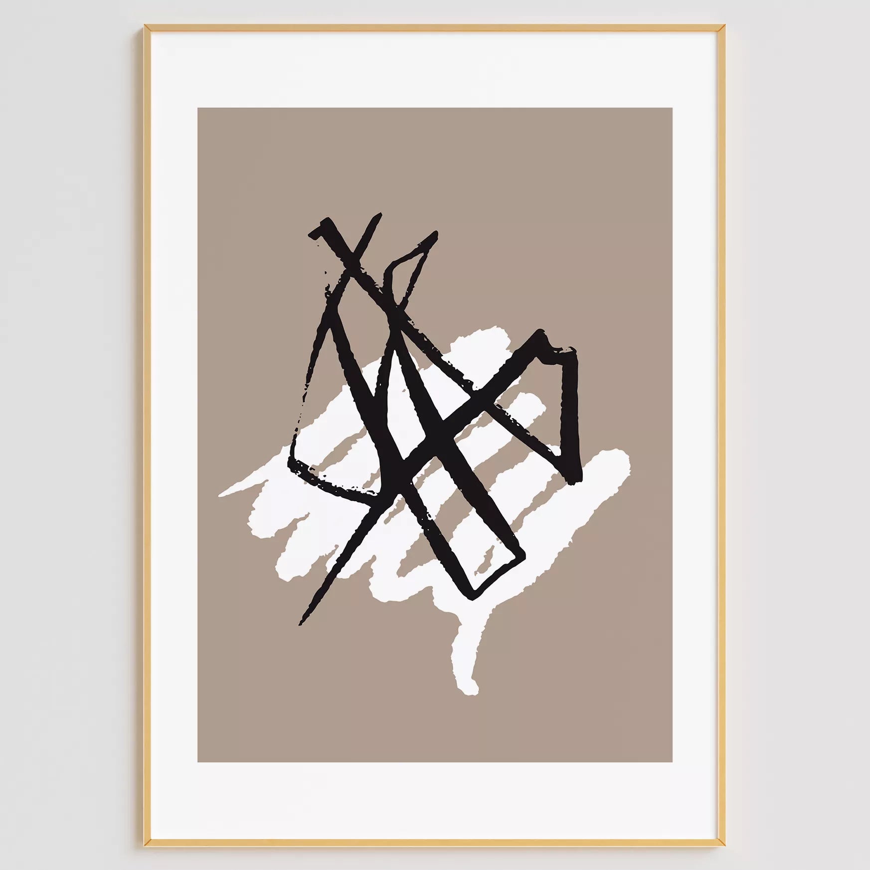 ブラックラインとホワイトテクスチャの抽象アートポスター 北欧ミニマル