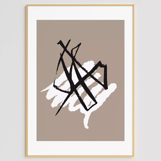 ブラックラインとホワイトテクスチャの抽象アートポスター 北欧ミニマル