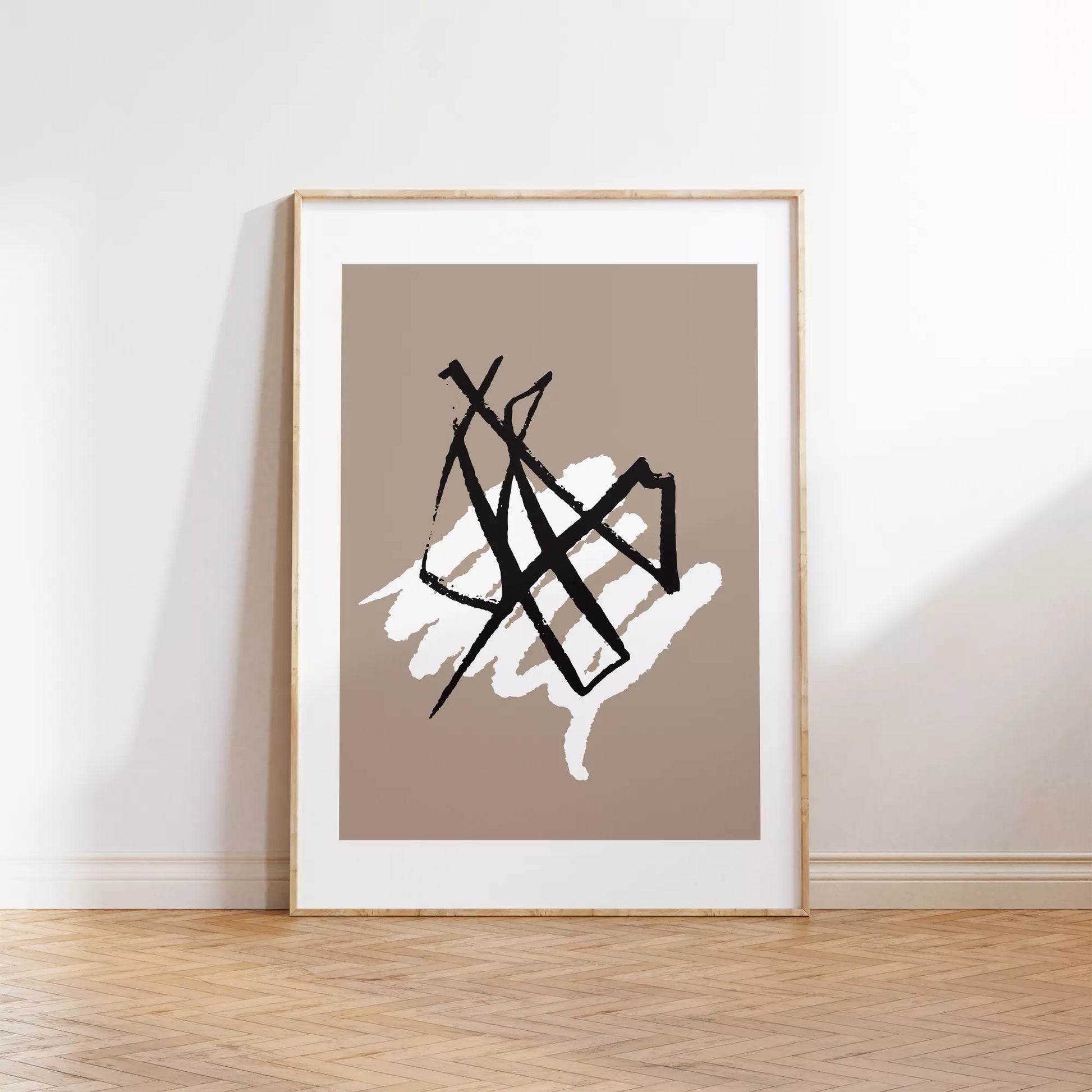 ブラックラインとホワイトテクスチャの抽象アートポスター 北欧ミニマル