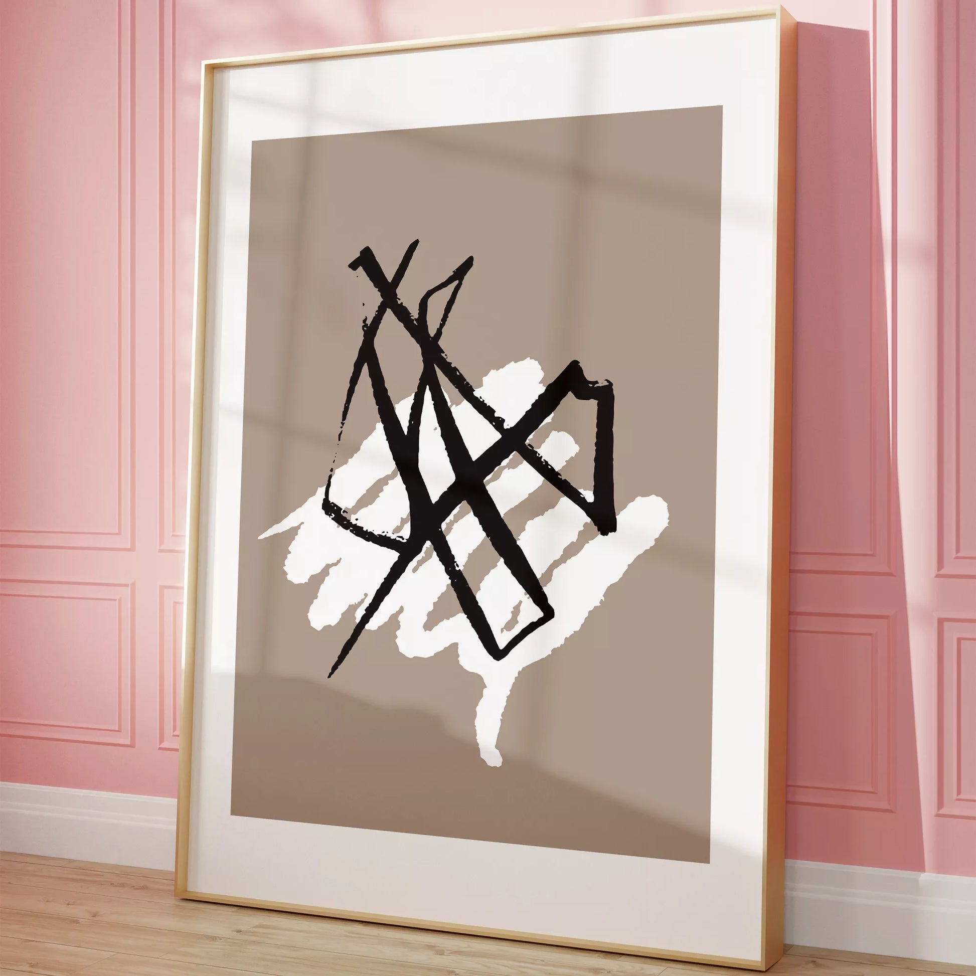 ブラックラインとホワイトテクスチャの抽象アートポスター 北欧ミニマル