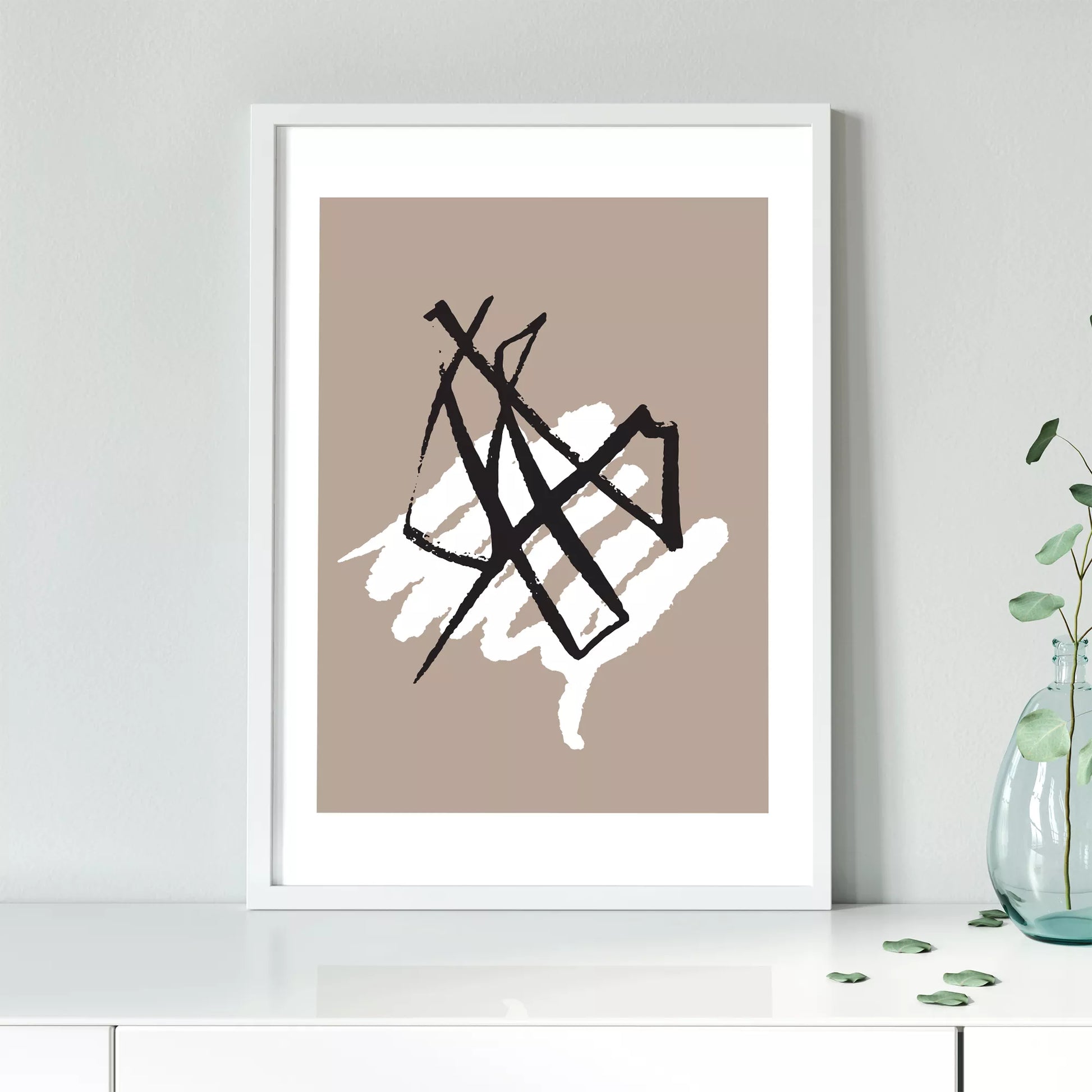 ブラックラインとホワイトテクスチャの抽象アートポスター 北欧ミニマル