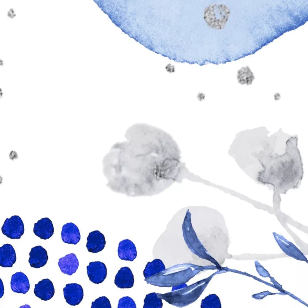 ブルー水彩ボタニカルドット抽象アートポスター3枚セット北欧風