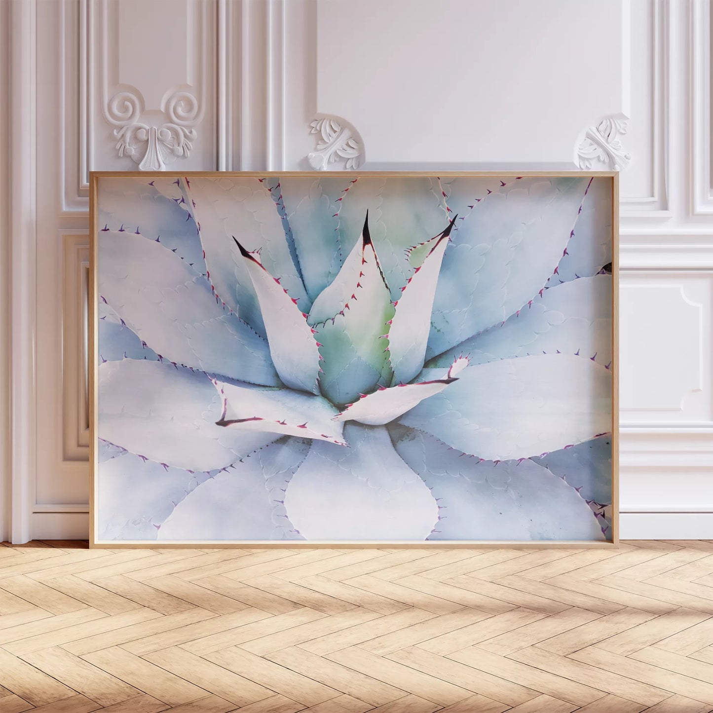 青みがかった多肉植物のクローズアップアートプリント